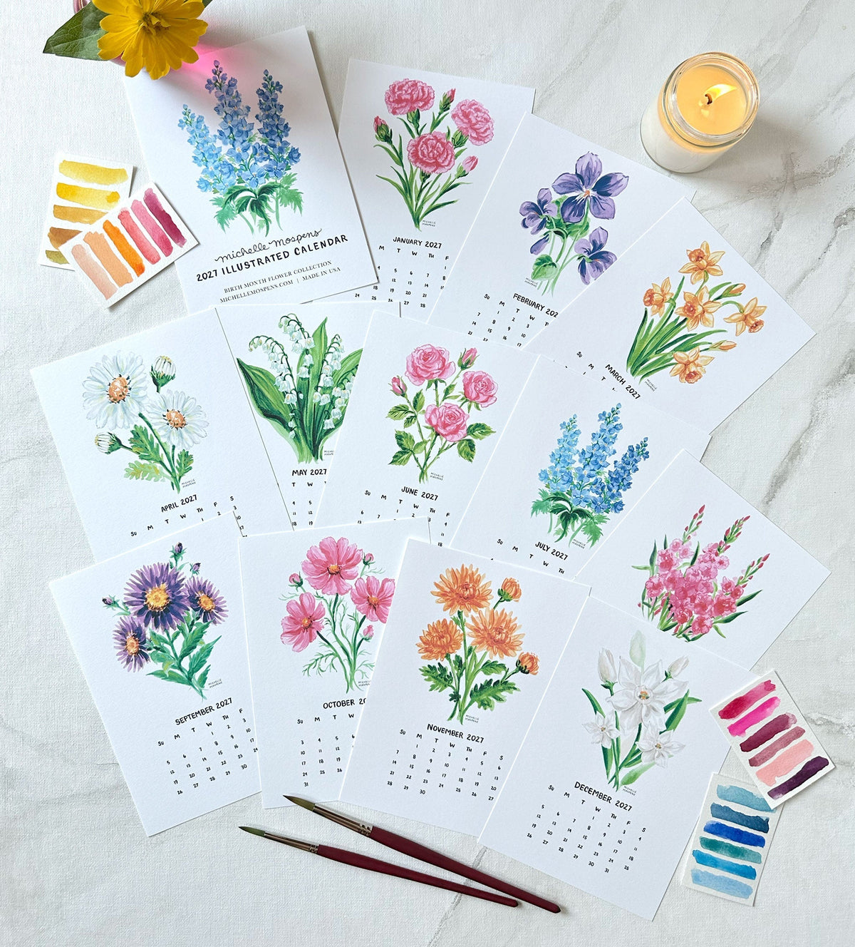 New 2027 Watercolor Calendars: Coastal, Grandmillennial & Birth Month Flowers