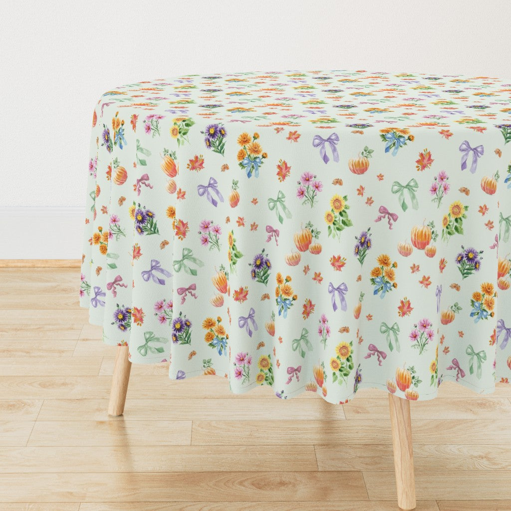 New Watercolor Cottagecore Fall Pattern: Florals, Pumpkins, Leaves, and Bows