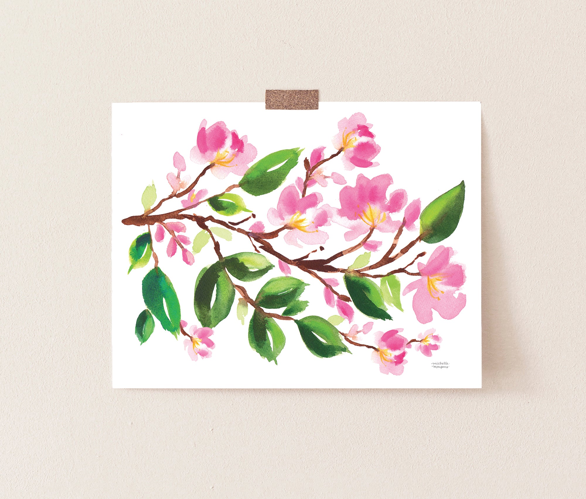 Watercolor Cherry Blossom Wall Art Print by Michelle Mospens