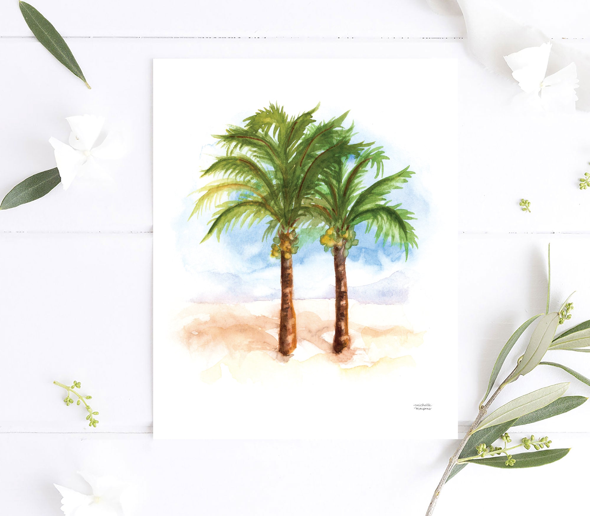Watercolor Coconut Palm Trees Wall Art Print