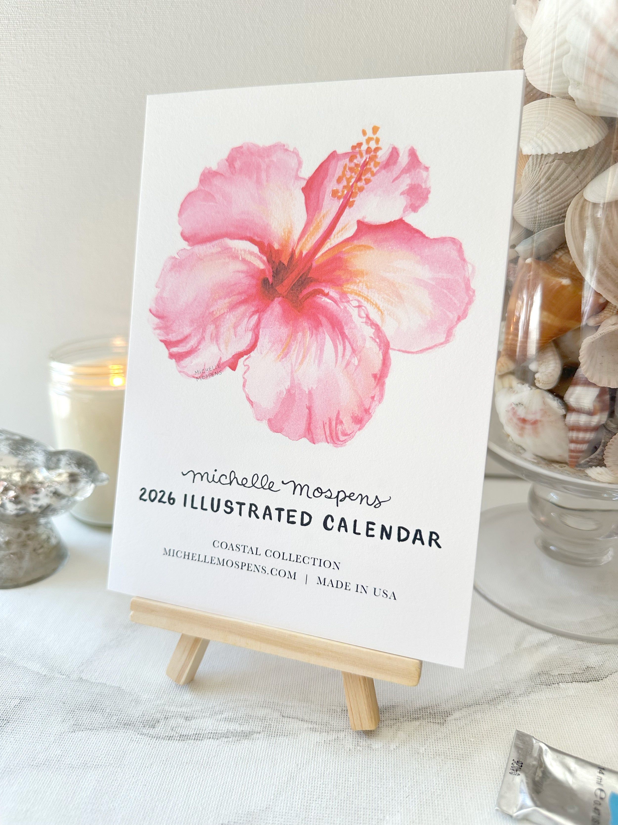 Watercolor Coastal Mini Monthly 2026 Desk Calendar by Michelle Mospens