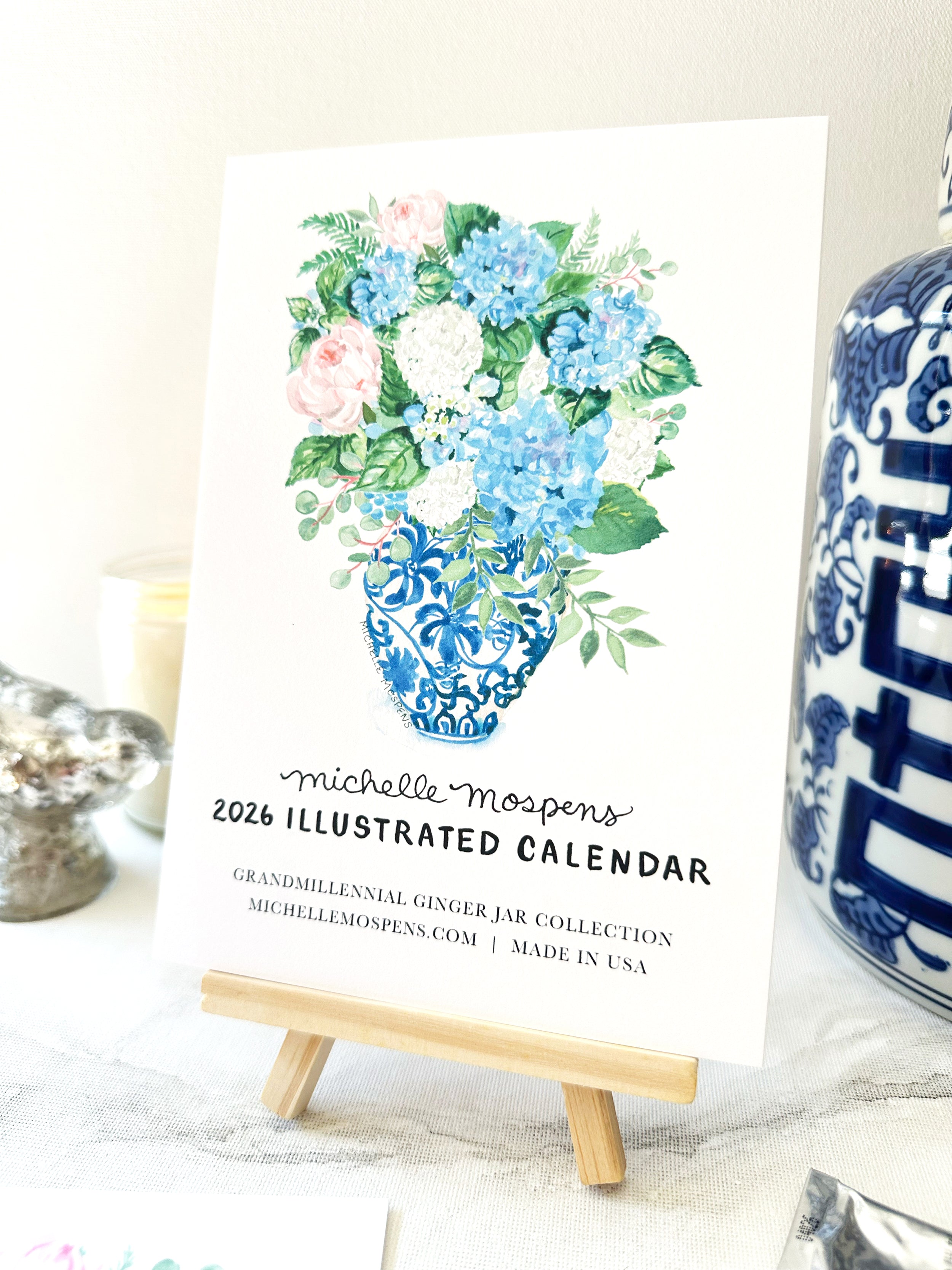 Watercolor Grandmillennial Ginger Jars Mini Monthly 2026 Desk Calendar by Michelle Mospens