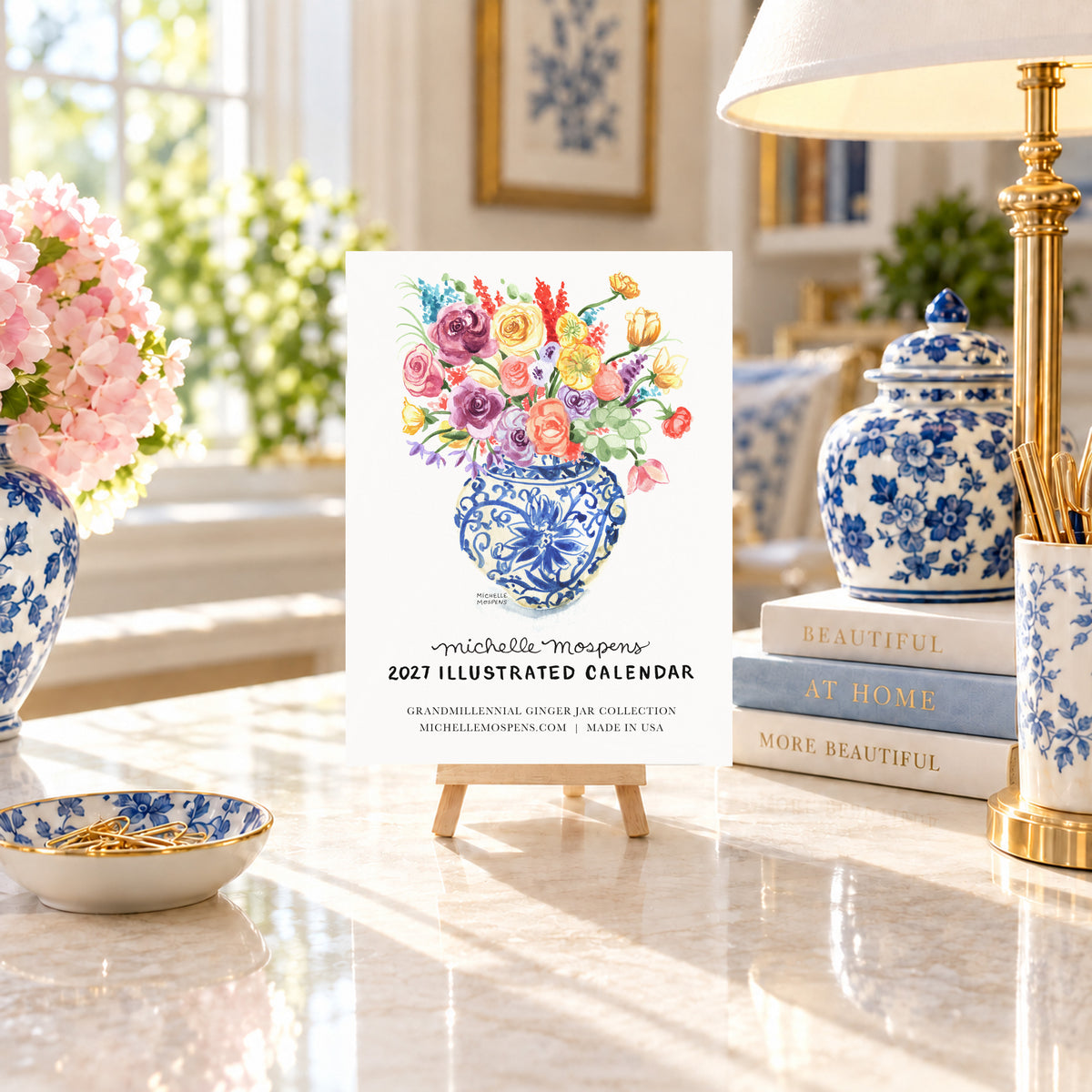 Watercolor Grandmillennial Ginger Jars Mini Monthly 2027 Desk Calendar by Michelle Mospens
