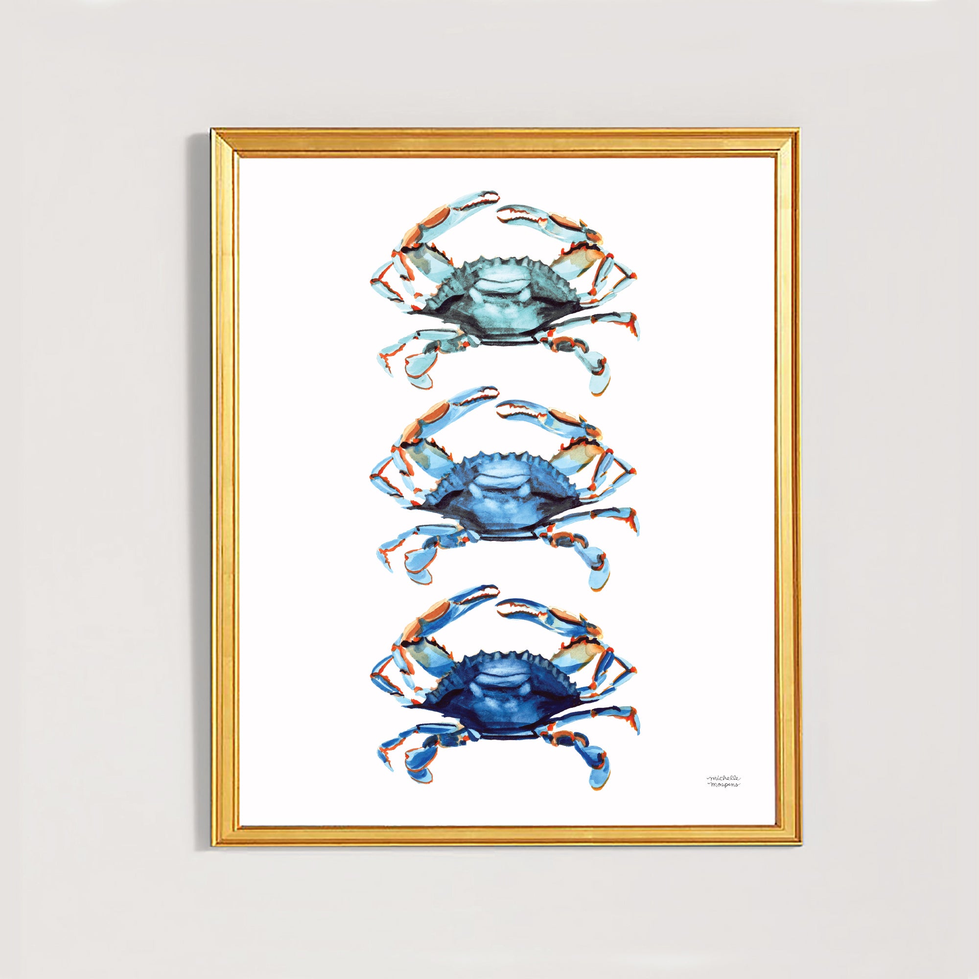 Watercolor Blue Crabs Extra Large Wall Art Print by Michelle Mospens, Unframed