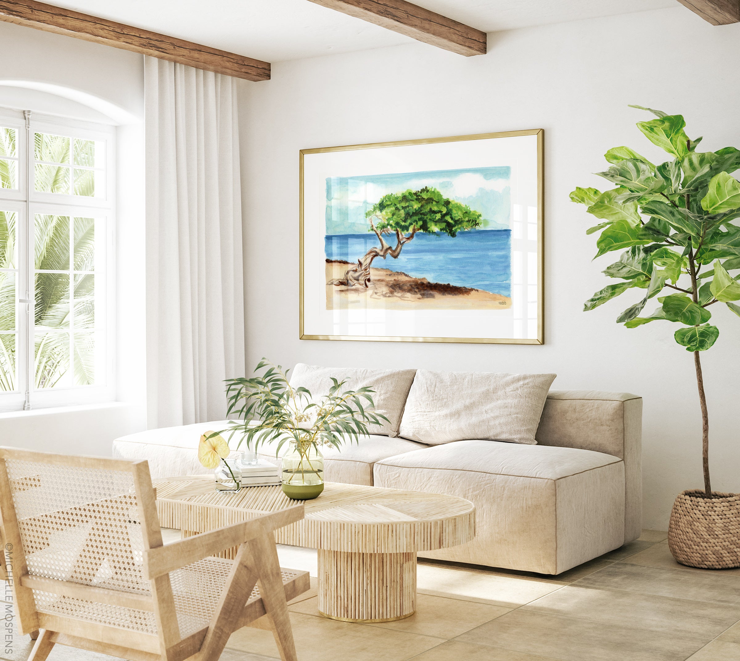 Aruba Divi Tree Watercolor Wall Art Print Coastal Decor