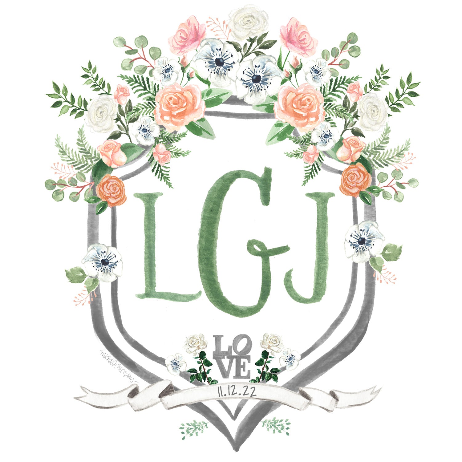 Custom Hand-painted Monogram Crest Illustration