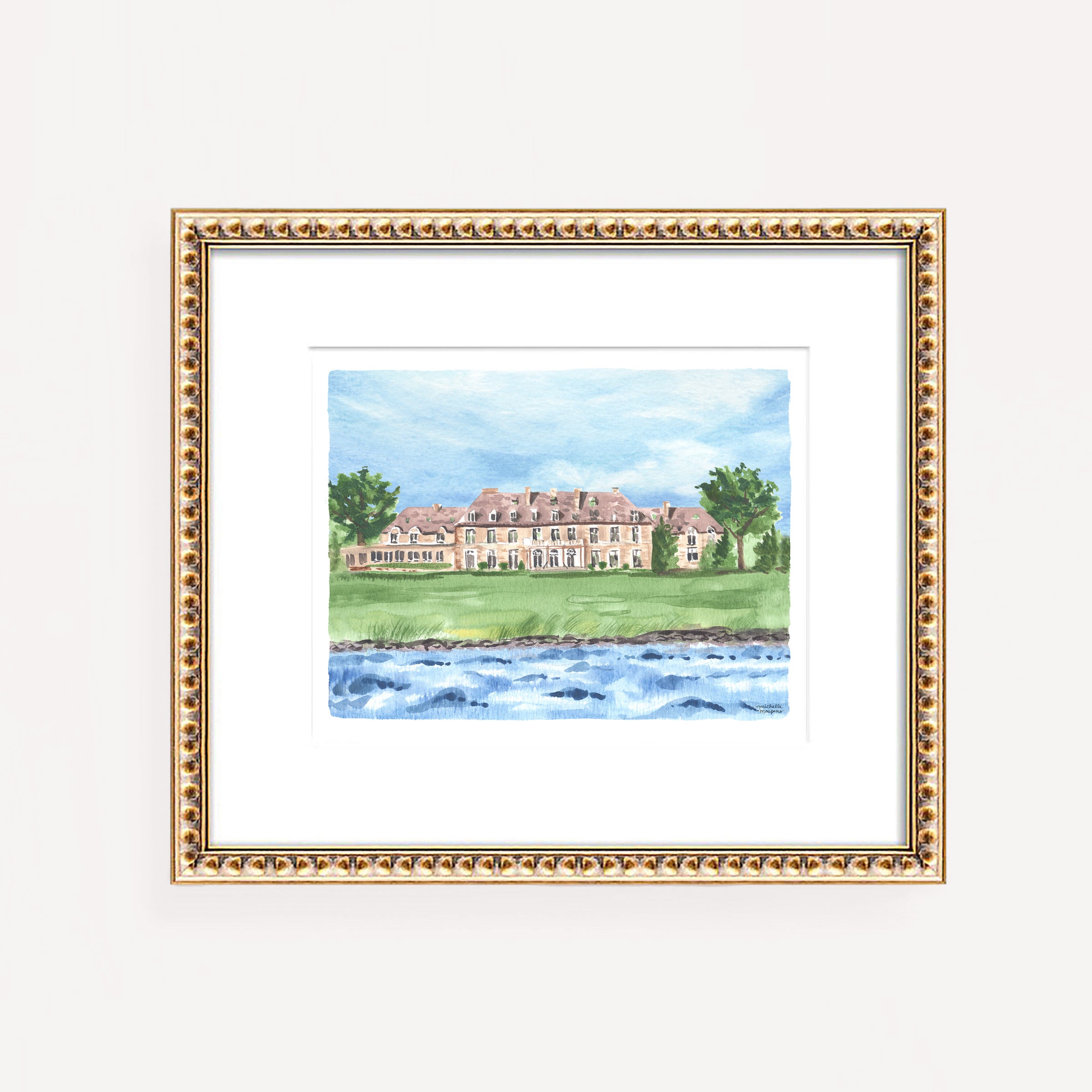 Aldrich Mansion Warwick Rhode Island Watercolor Wall Art Print