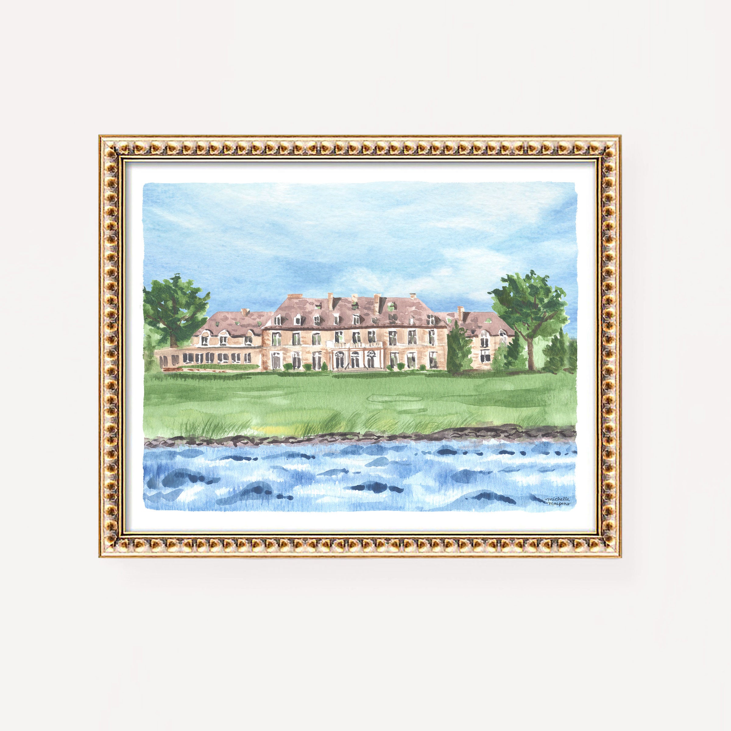 Aldrich Mansion Warwick Rhode Island Watercolor Wall Art Print by Michelle Mospens