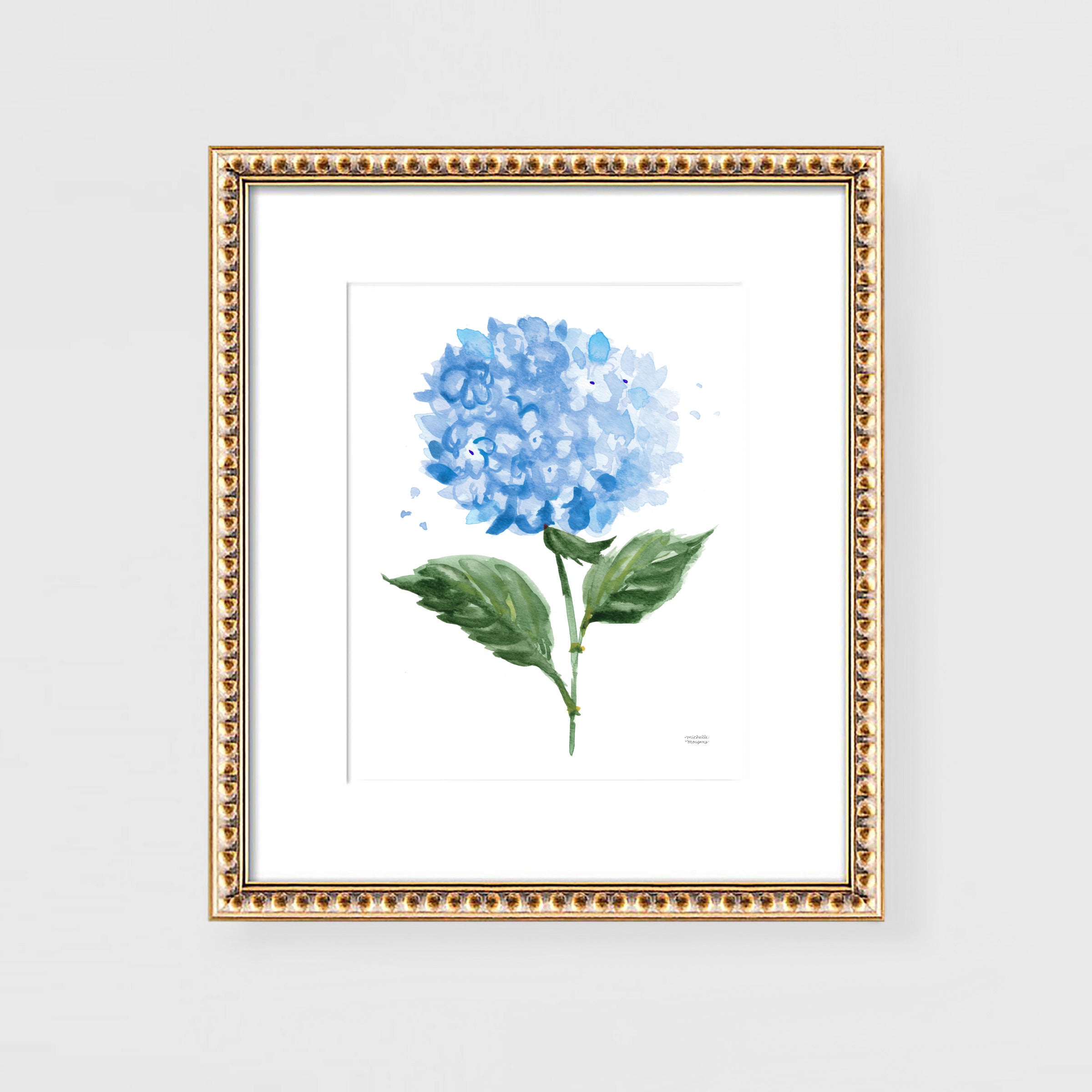 Hydrangeas Botanical Watercolor Floral Wall Art Print by artist Michelle Mospens