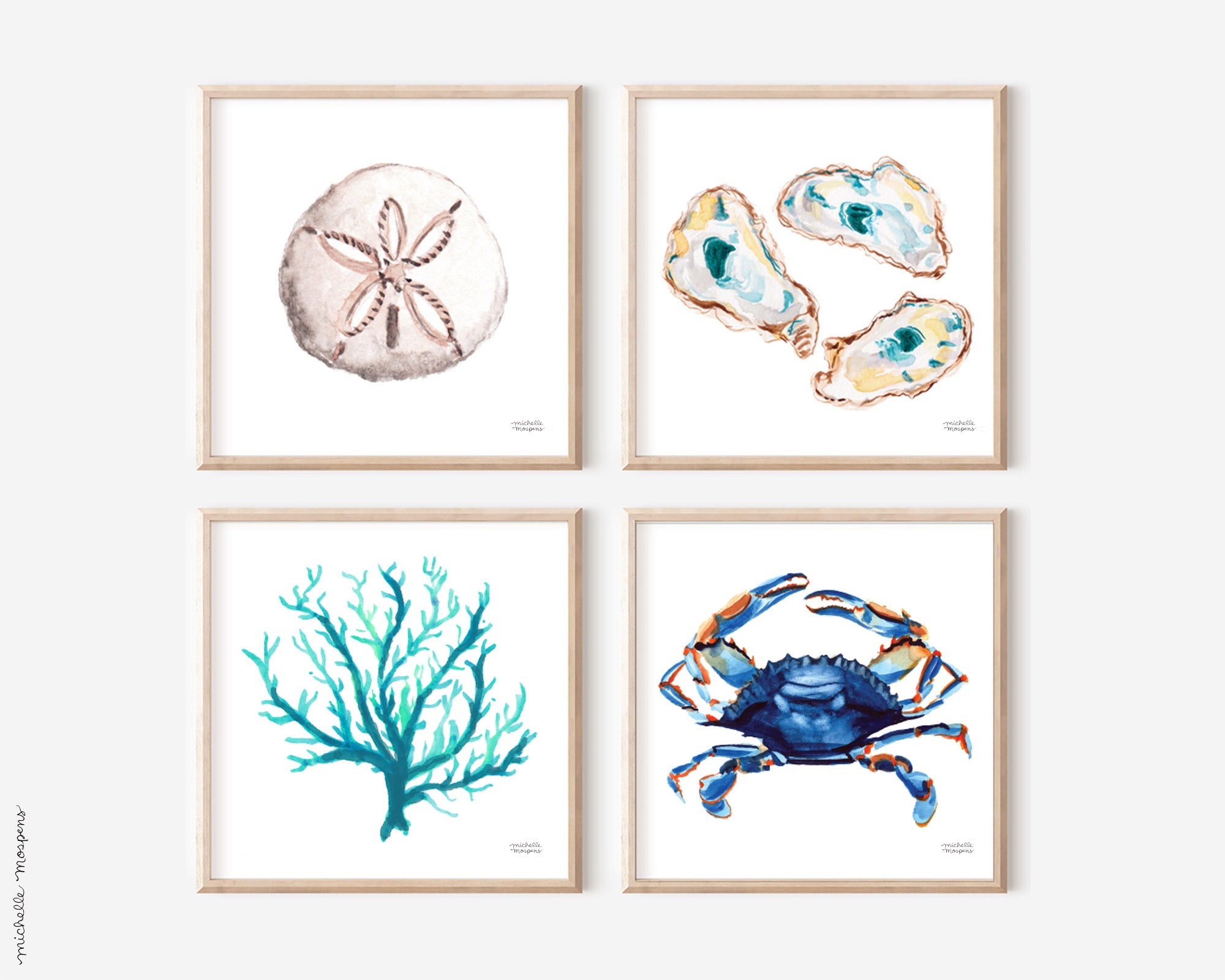 Beach House Watercolor Wall Art Prints Set of 4