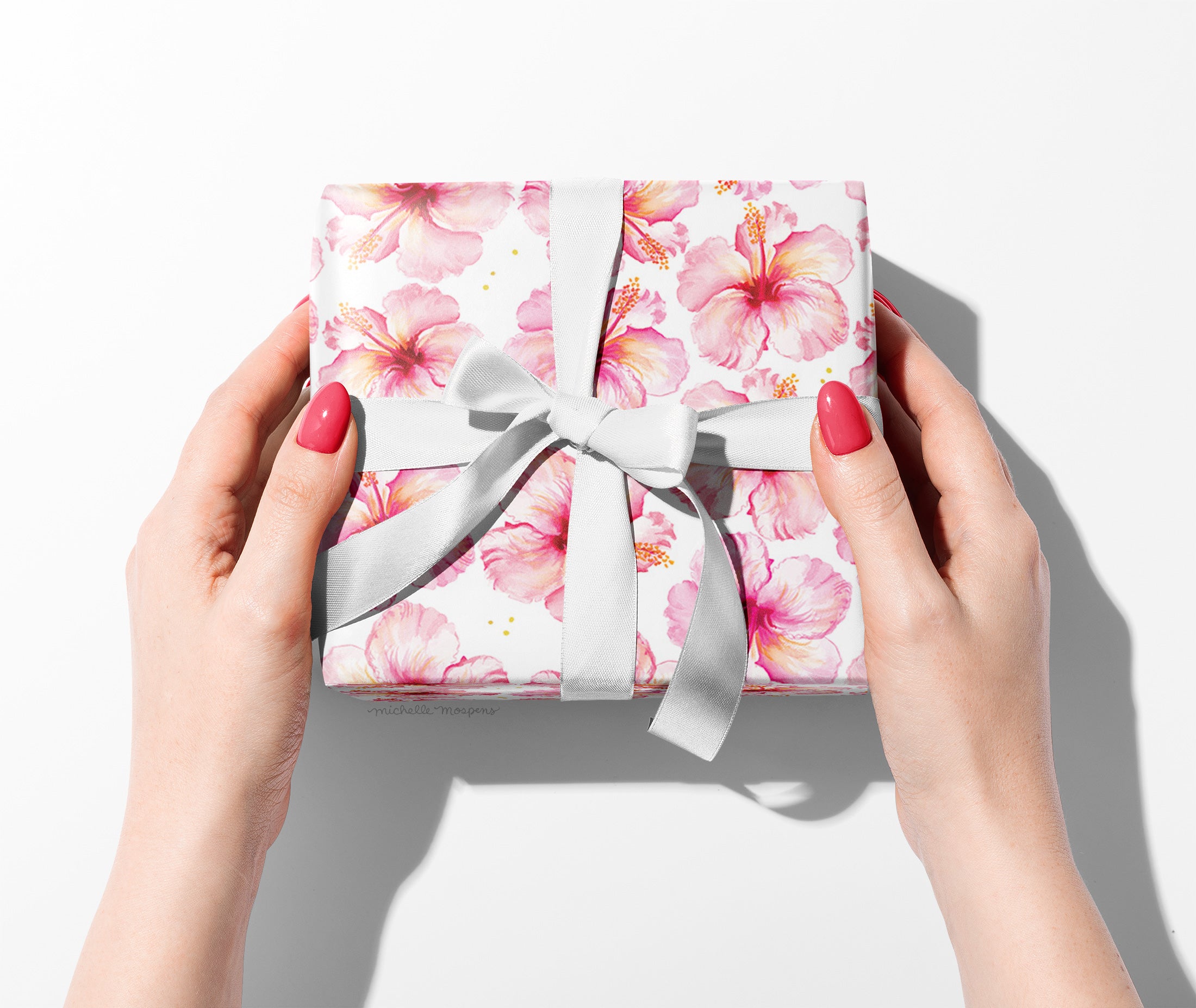 Wrapping Paper, Watercolor Tropical Flowers Wrapping Paper by Michelle Mospens, Beach Wrapping Paper, Holiday, Christmas, Birthday Gift Wrap