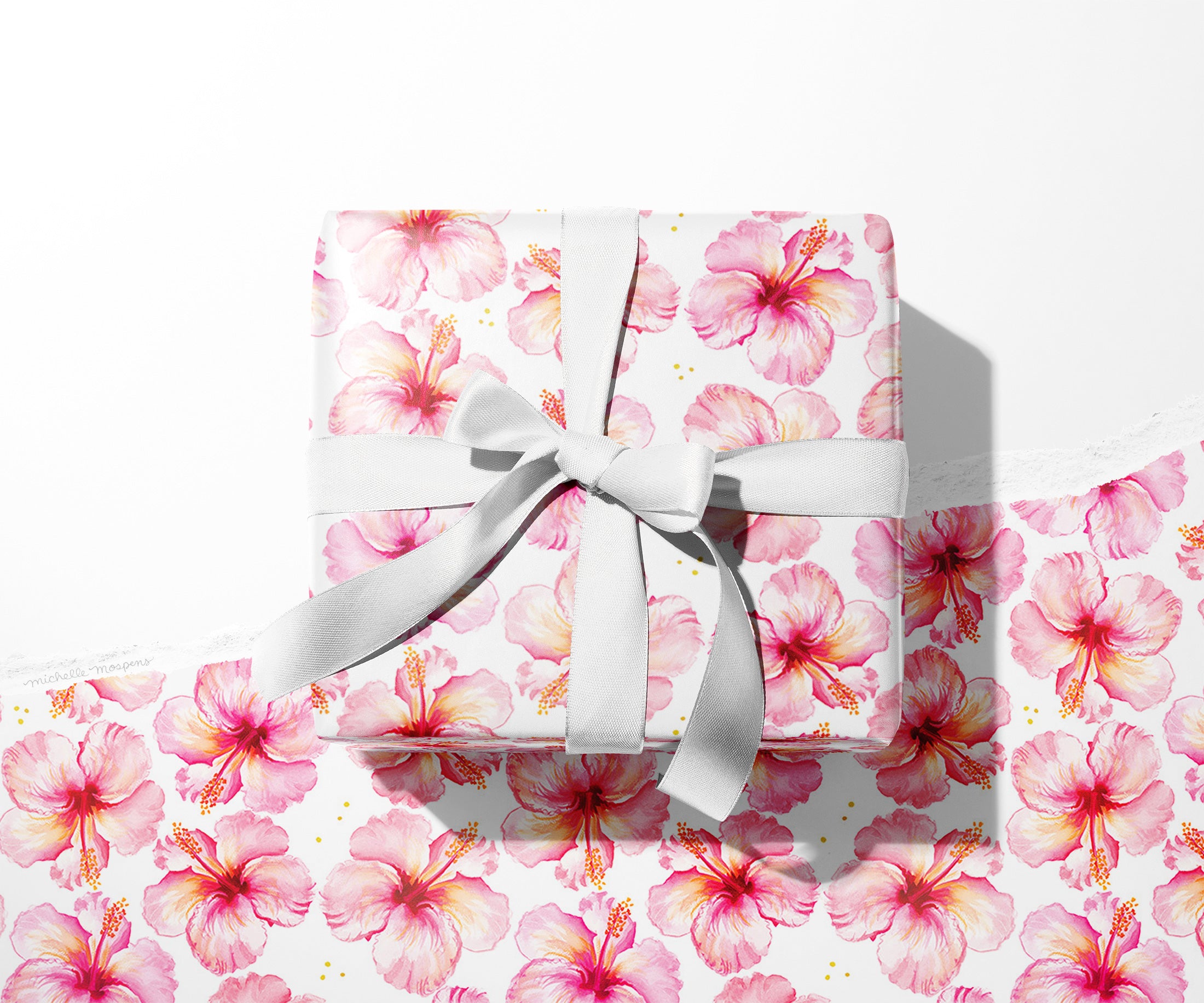 Wrapping Paper, Watercolor Tropical Flowers Wrapping Paper by Michelle Mospens, Beach Wrapping Paper, Holiday, Christmas, Birthday Gift Wrap
