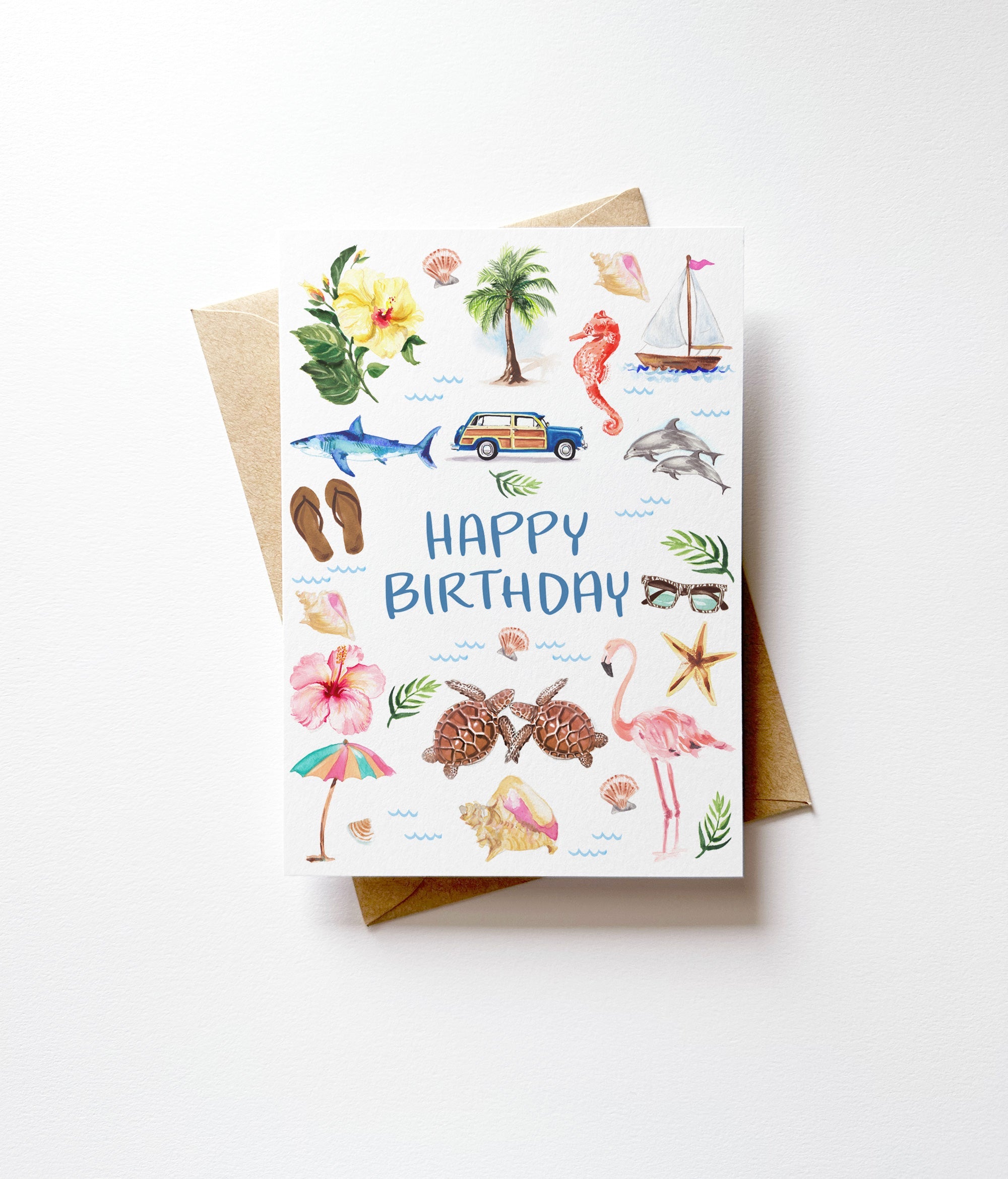 Watercolor Beach Birthday Card