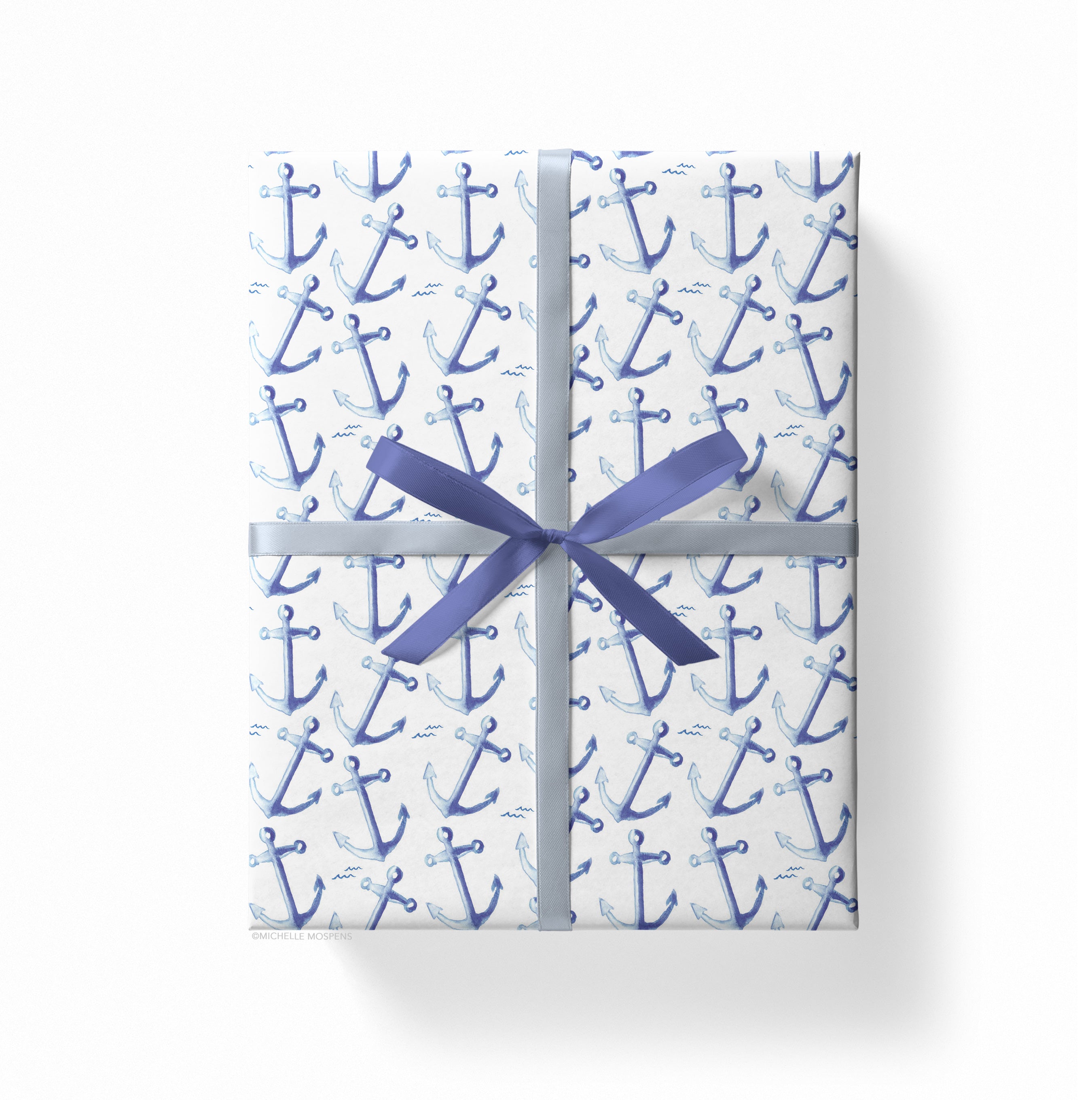 Watercolor Anchors Wrapping Paper by Michelle Mospens, Holiday, Christmas, Birthday Gift Wrap