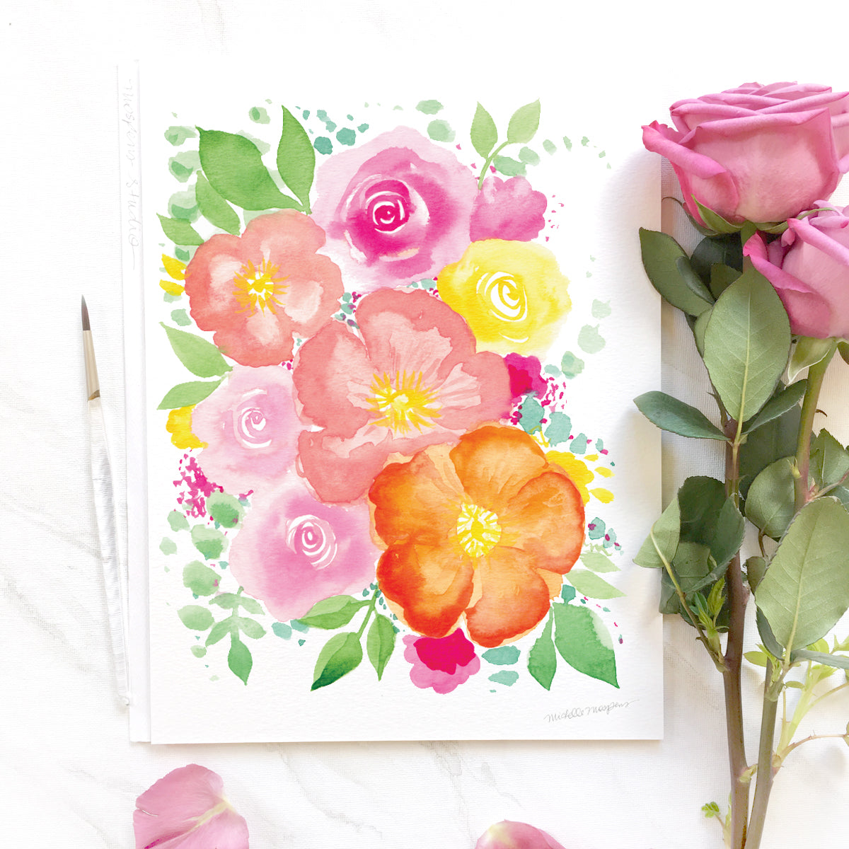 Orange You Glad Floral Watercolor Wall Art Print
