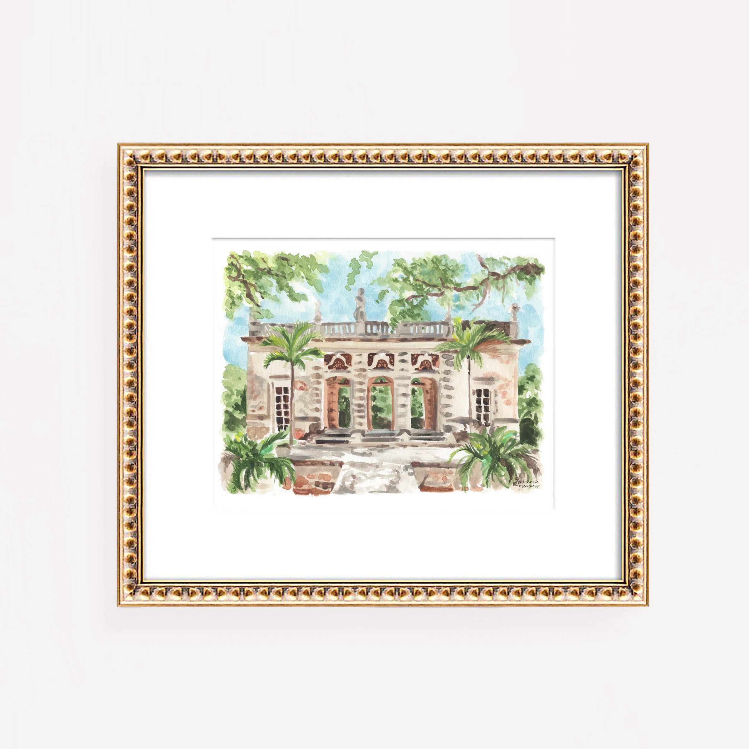 Casino at Vizcaya Garden Mound Miami Florida Watercolor Wall Art Print