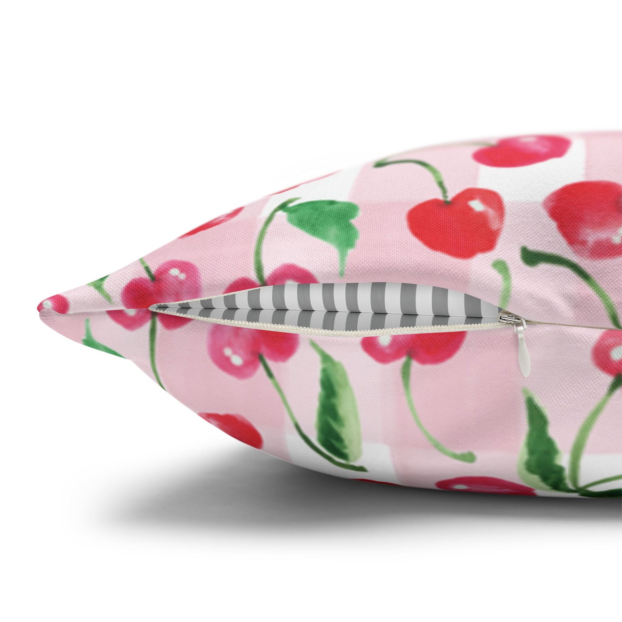 Watercolor Coquette Cottage Cherry Gingham Decorative Pillow Cover