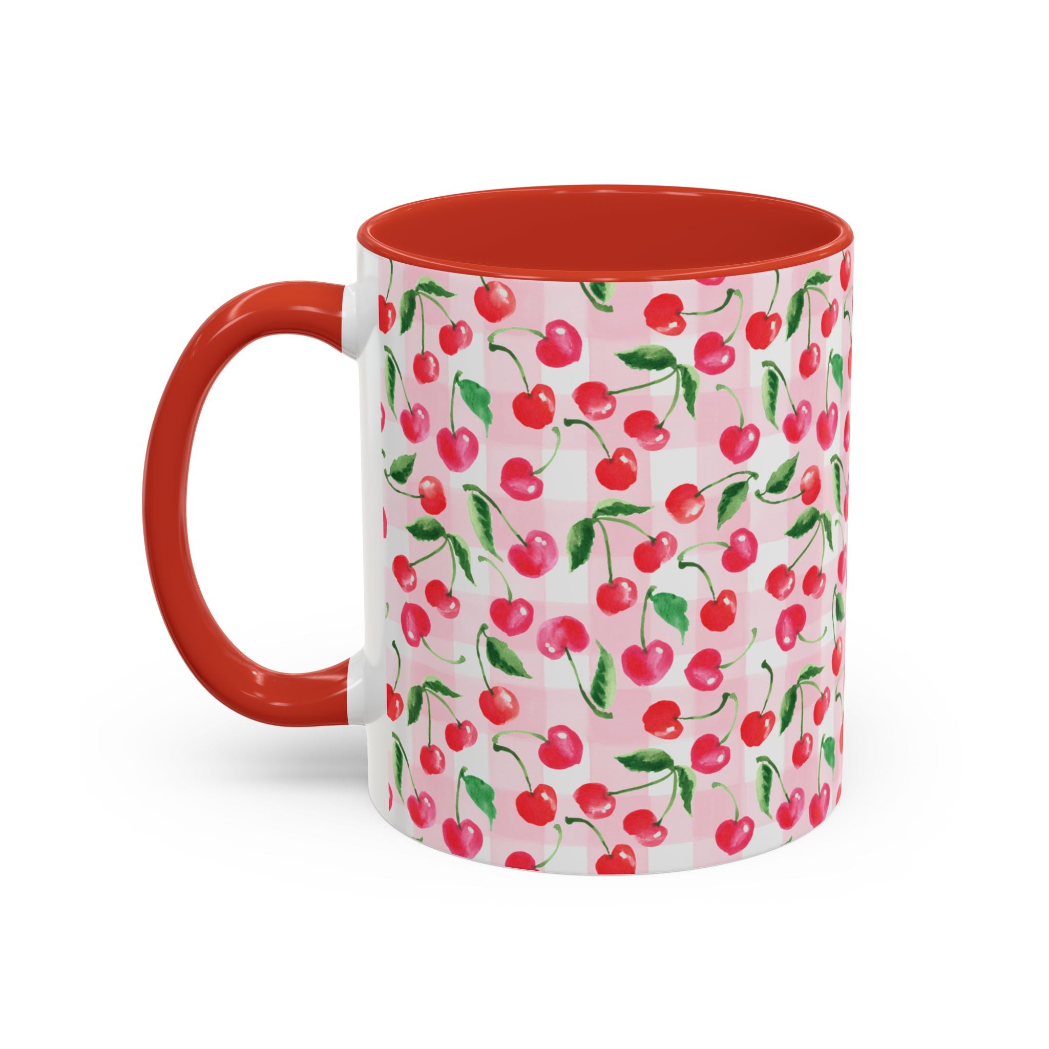 Michelle Mospens Cherry Gingham Watercolor Coffee Mug | Coquette Cottagecore Lover Gift