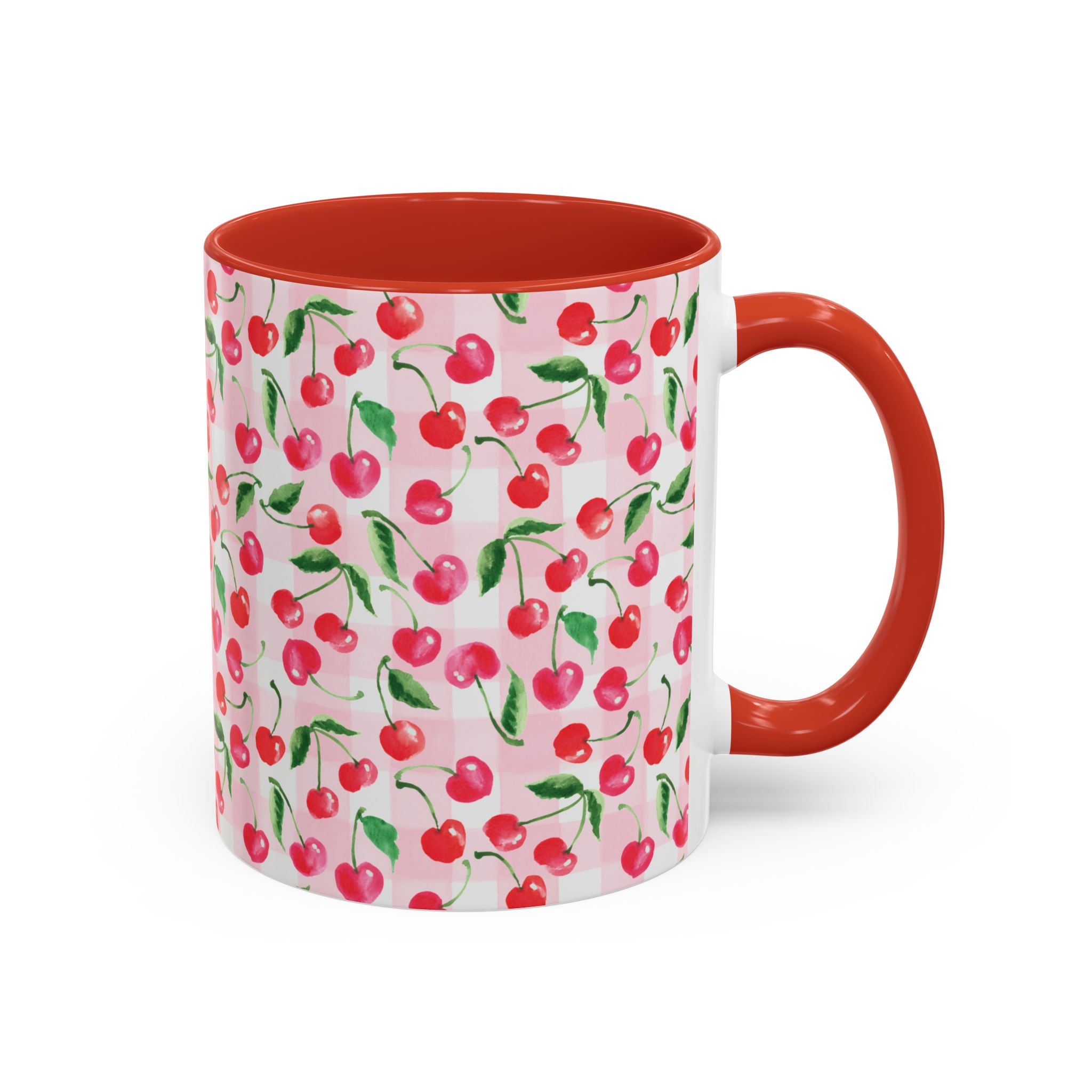 Michelle Mospens Cherry Gingham Watercolor Coffee Mug | Coquette Cottagecore Lover Gift