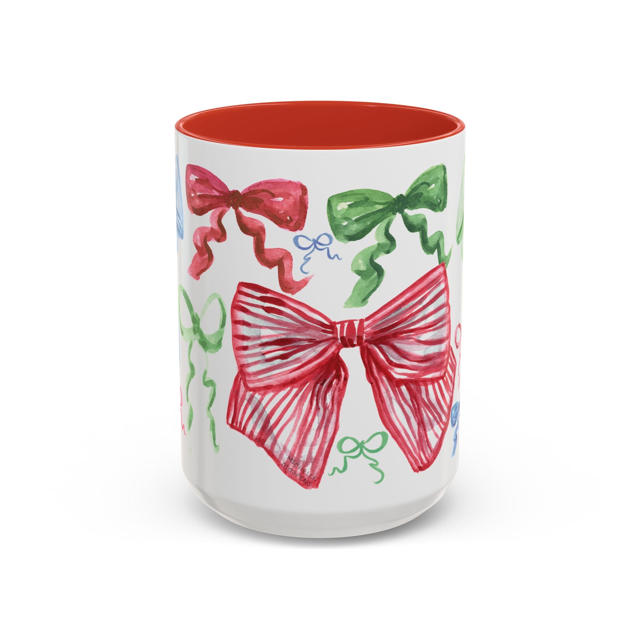 Christmas Bows Watercolor Coffee Mug 15oz | Cute Coquette Christmas Mug Gift