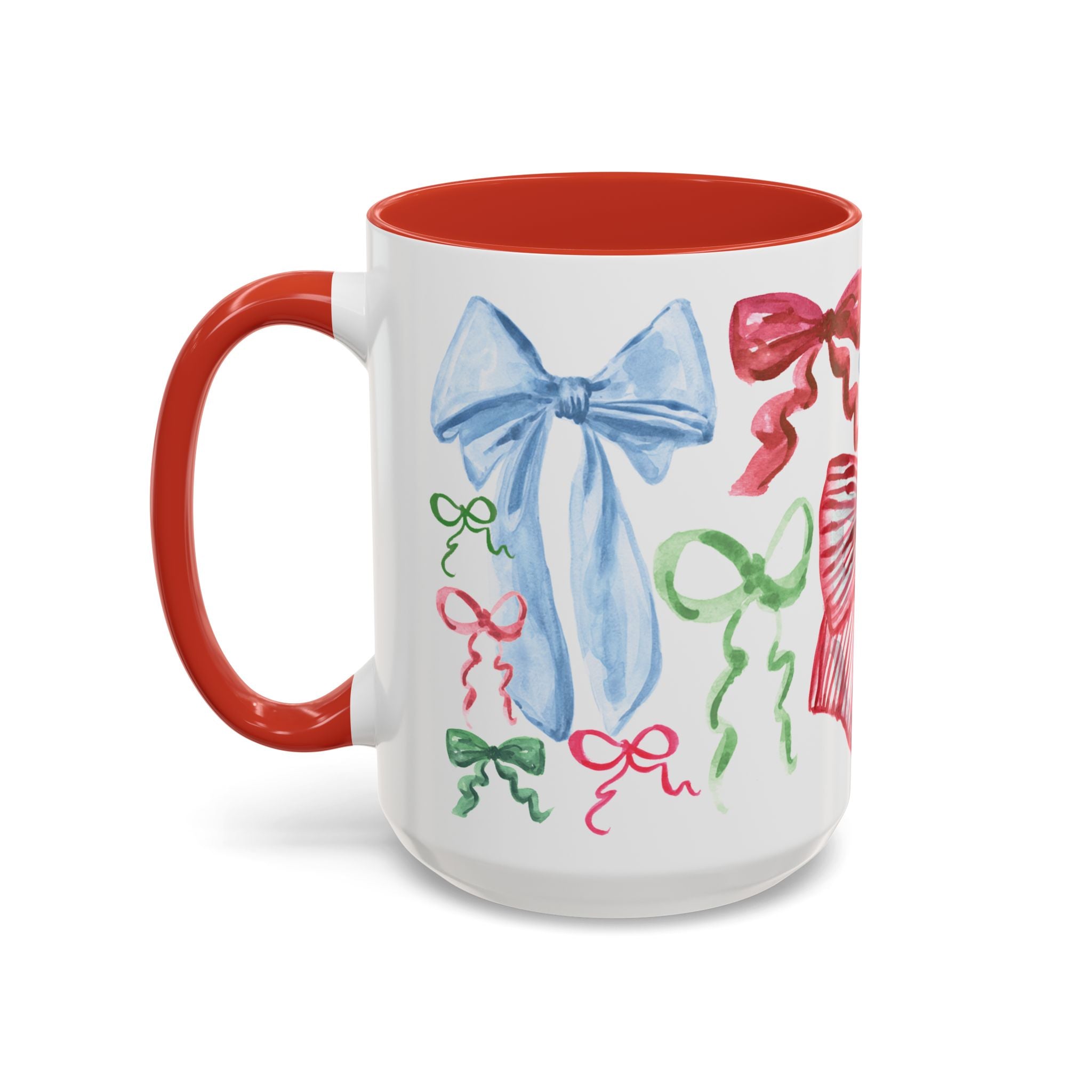 Christmas Bows Watercolor Coffee Mug 15oz | Cute Coquette Christmas Mug Gift