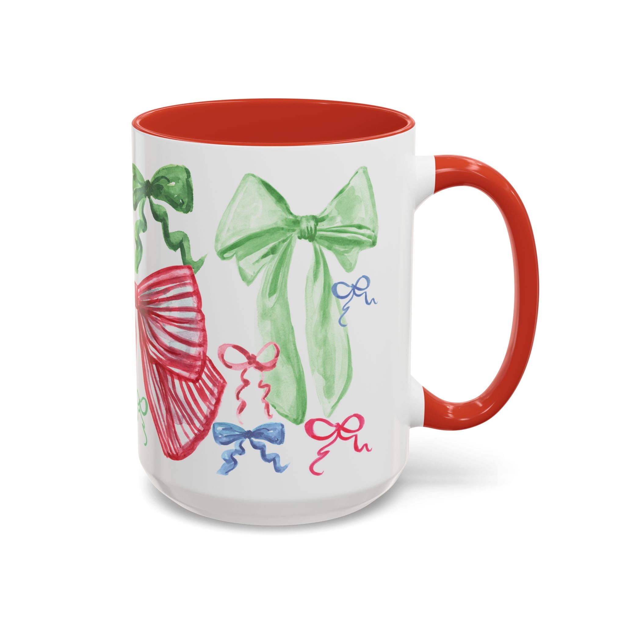 Christmas Bows Watercolor Coffee Mug 15oz | Cute Coquette Christmas Mug Gift