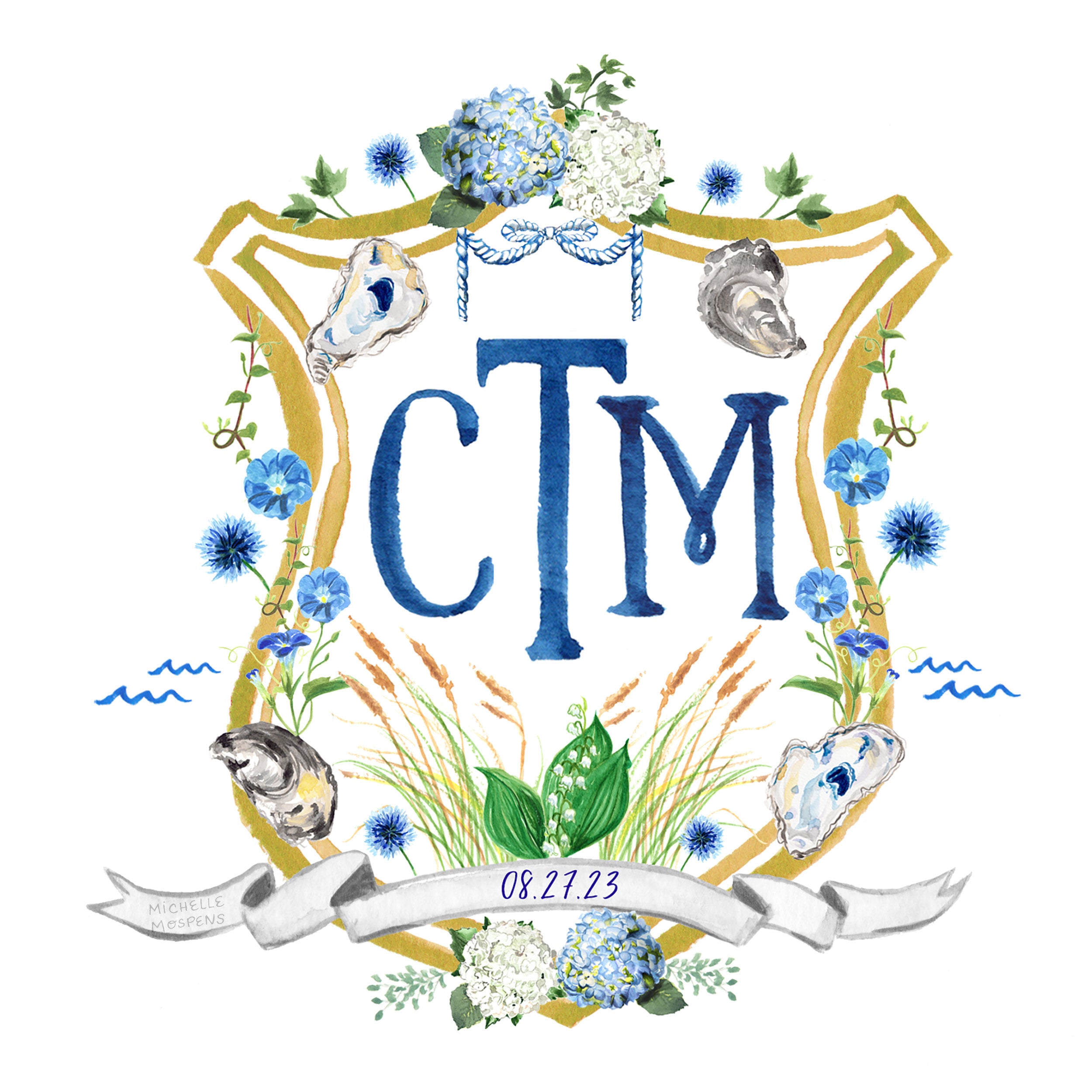 Custom Hand-painted Monogram Crest Illustration