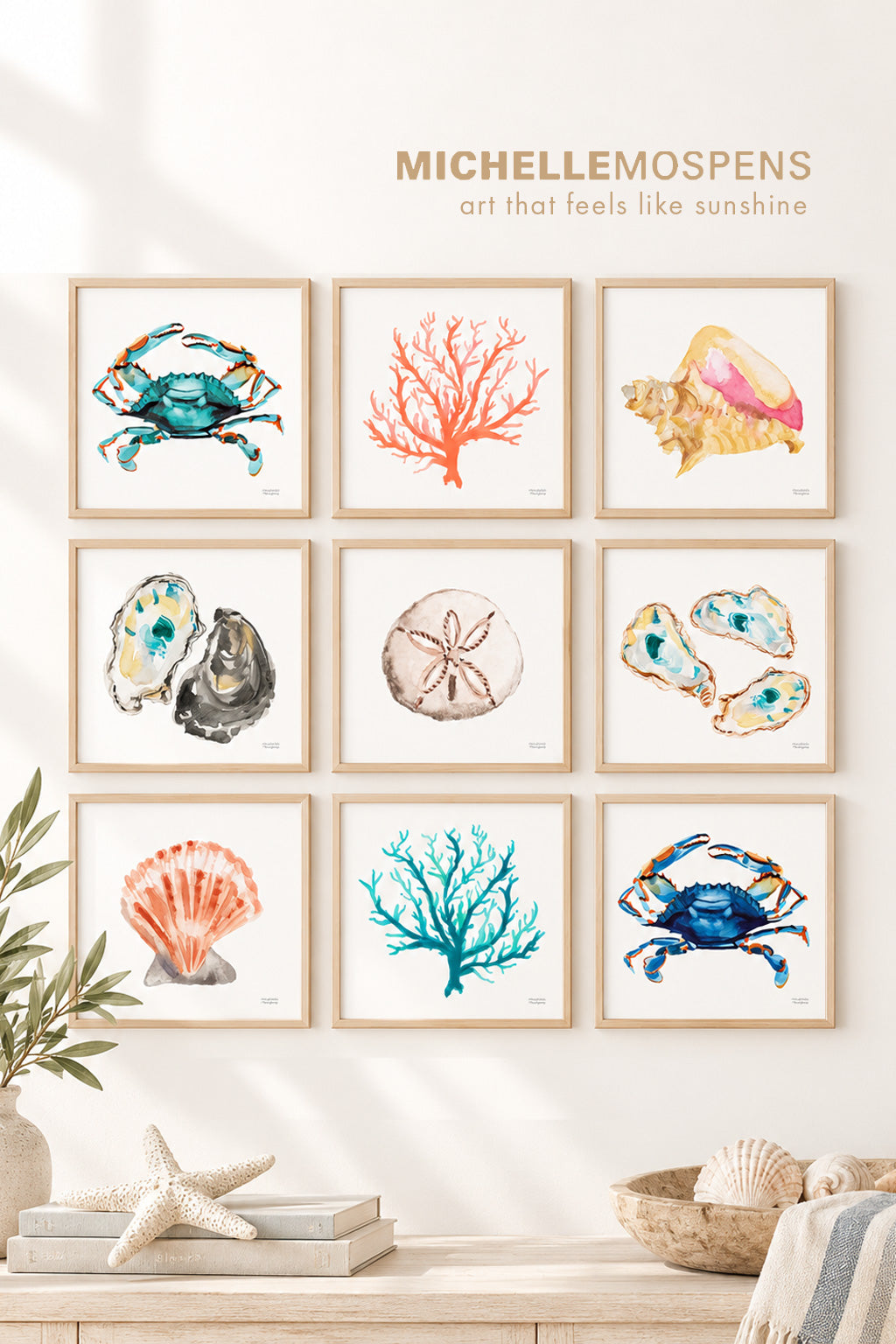 Beach House Gallery Wall Art Prints No2, Coastal Watercolor Set of 9 | Michelle Mospens