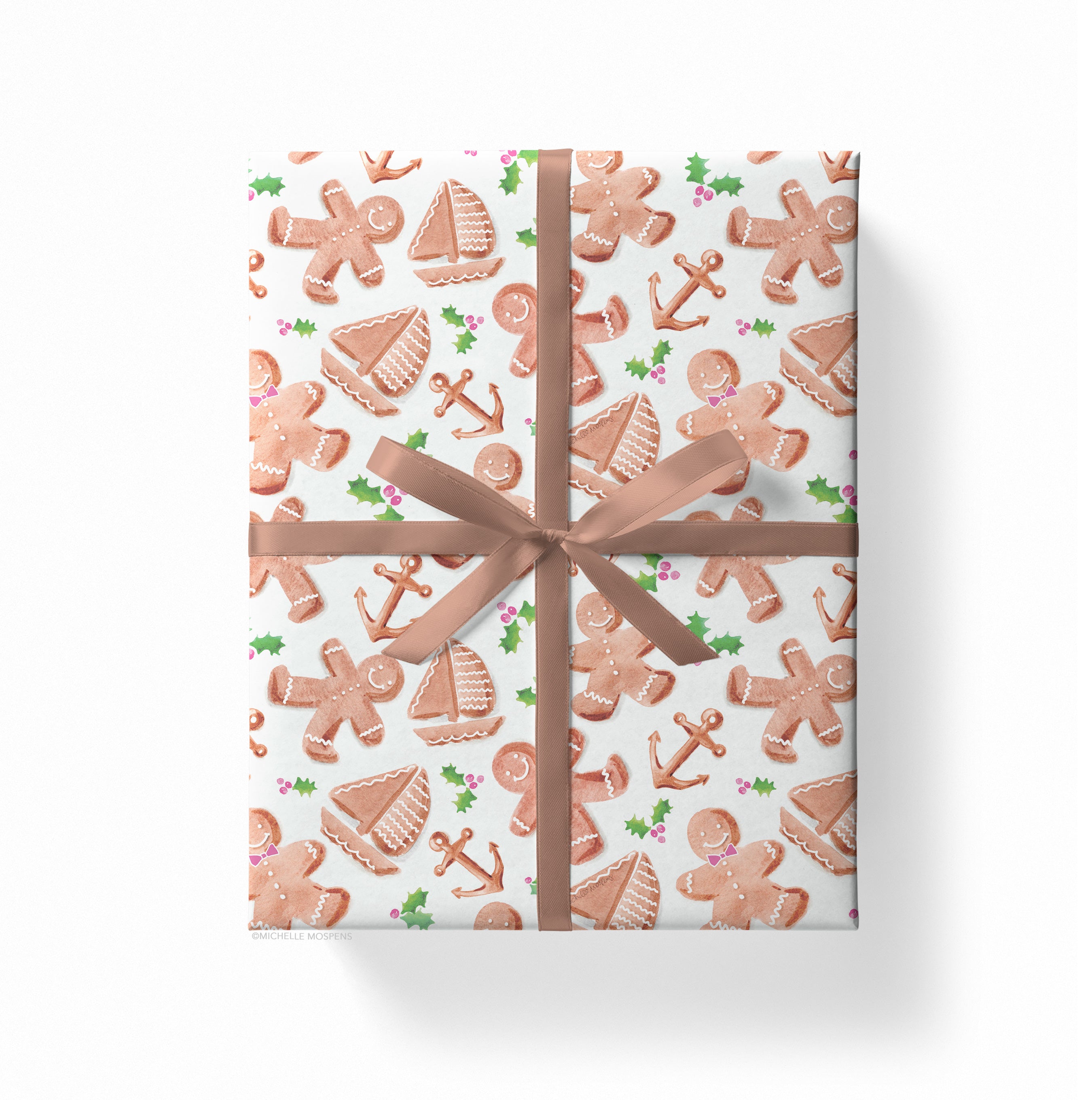 Cute Coastal Gingerbread Christmas Cookies Gift Wrap Sheets | Holiday Gift Wrapping