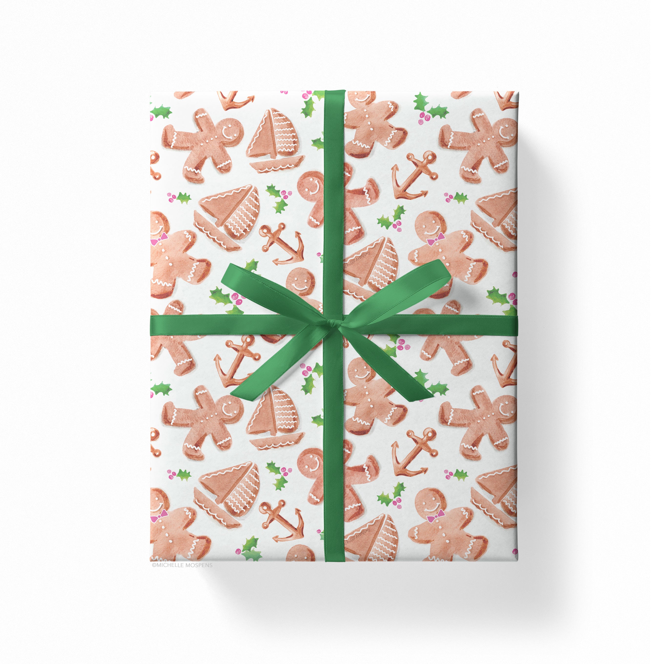 Cute Coastal Gingerbread Christmas Cookies Gift Wrap Sheets | Holiday Gift Wrapping