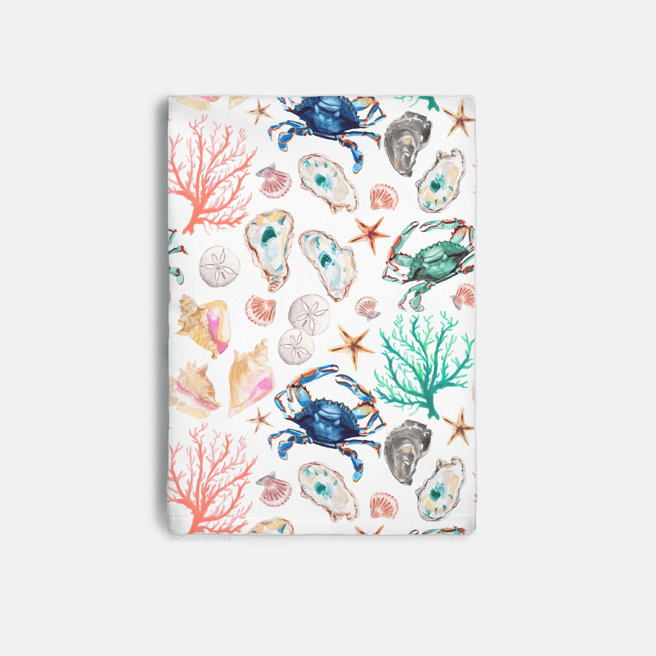 Cute Beach Kitchen Towel, Coastal Dish Towel, Watercolor Sea Shells Hand Towel, Summer Kitchen Bart Cart Decor, Beachy Gifts for Her