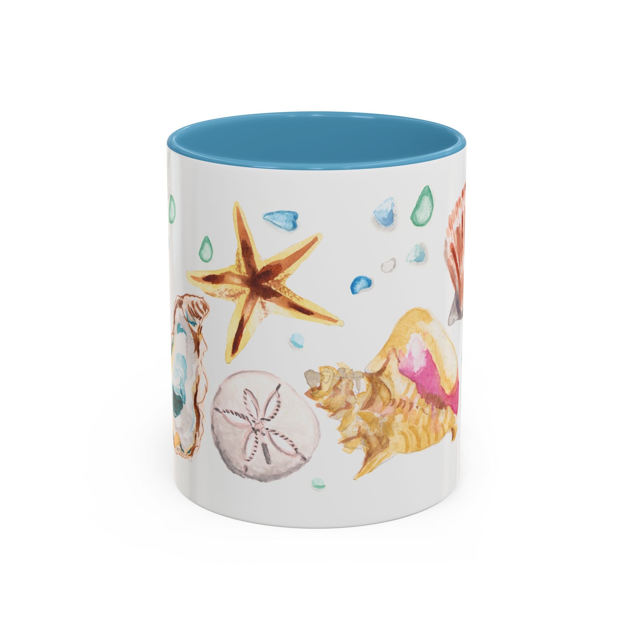 Michelle Mospens Watercolor Seashells and Seaglass Coffee Mug | Coastal Beach Lover Gift