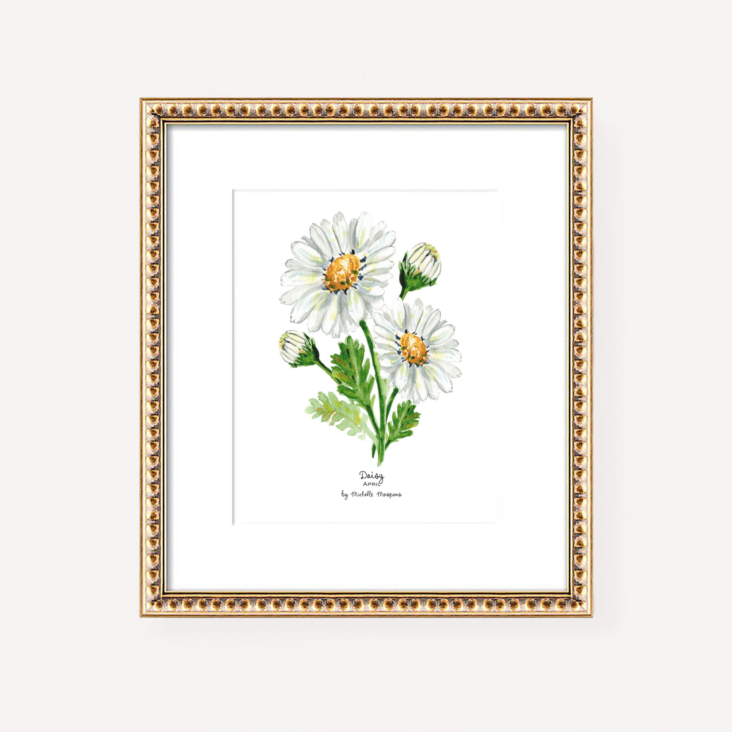 Daisy April Birth Month Flower Watercolor Wall Art Print by Michelle Mospens