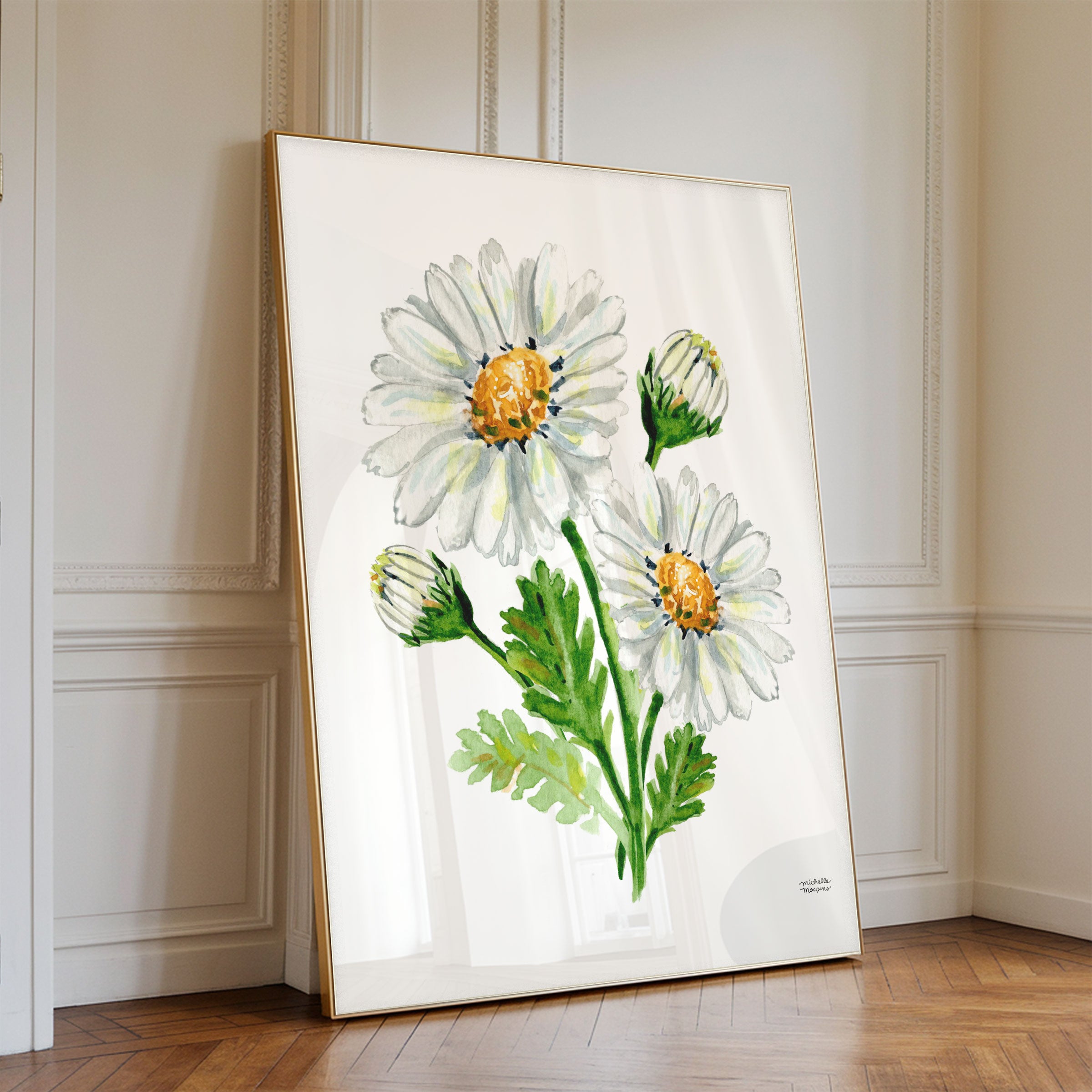Daisy Flowers Botanical Floral Watercolor Wall Art Print by Michelle Mospens