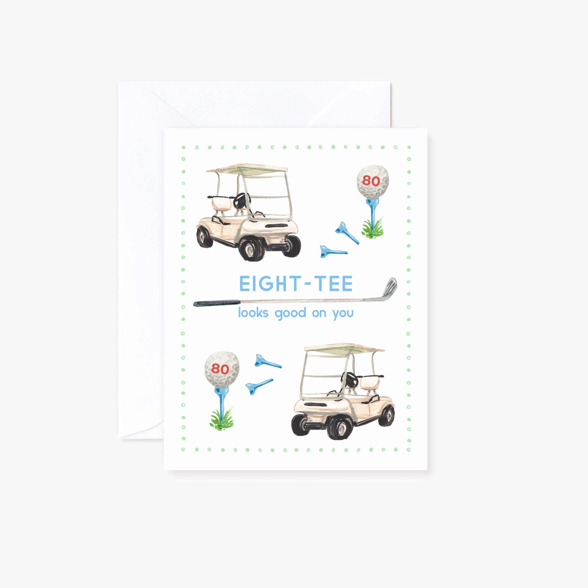 Watercolor Eight-Tee 80th Golf Theme Birthday Card