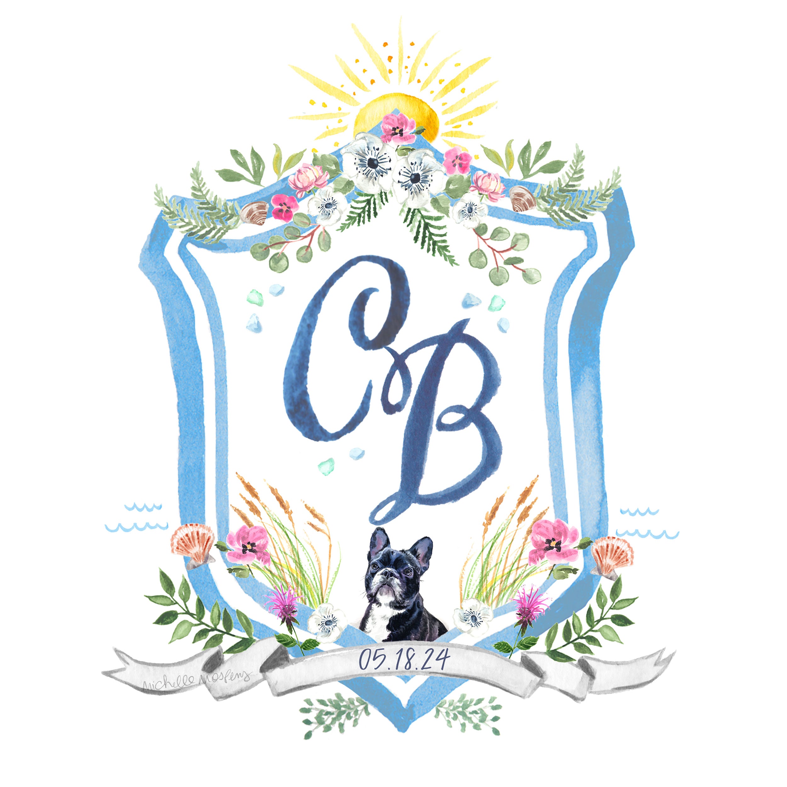 Custom Hand-painted Monogram Crest Illustration