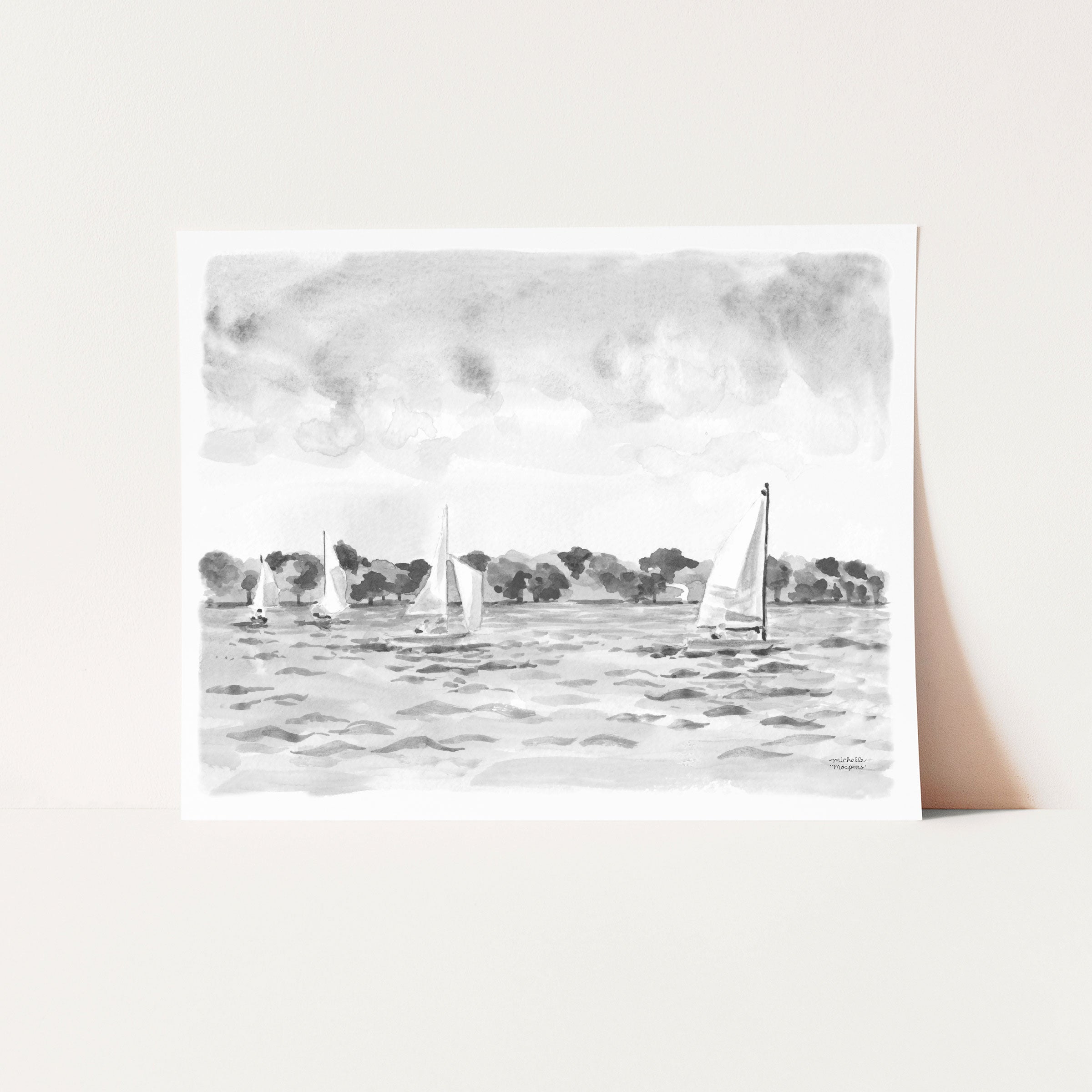 Sailing No3 Gray Watercolor Art Print