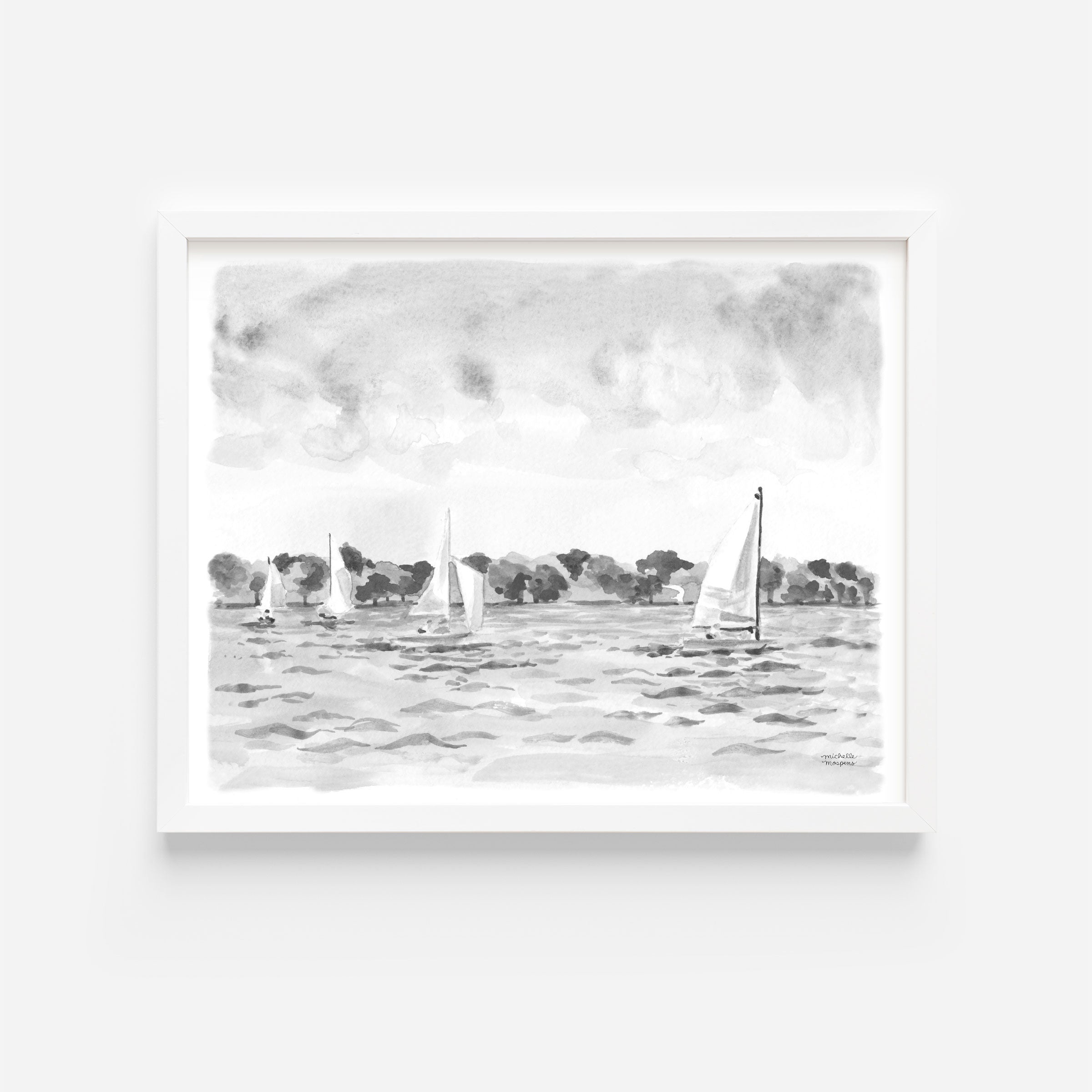 Sailing No3 Gray Watercolor Art Print