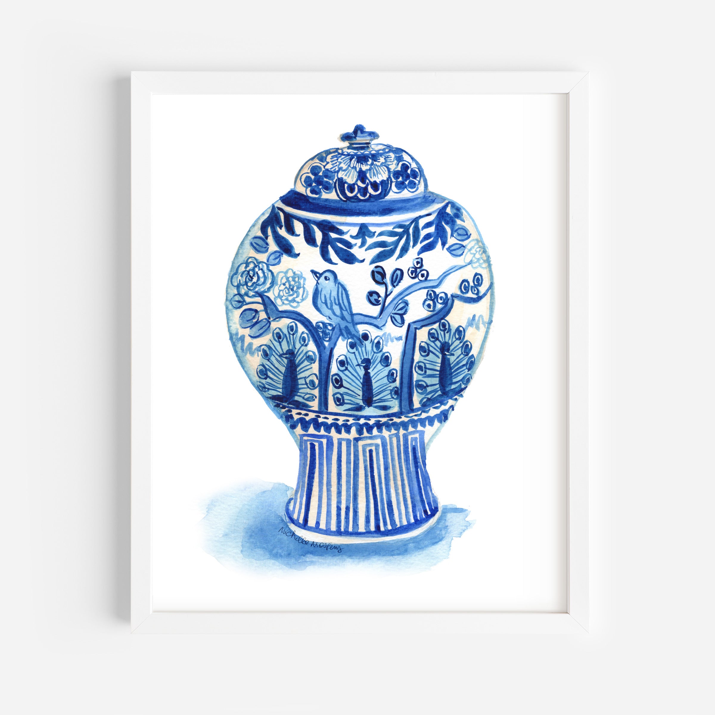 Watercolor Chinoiserie Ginger Jar No23 Wall Art Print, Unframed