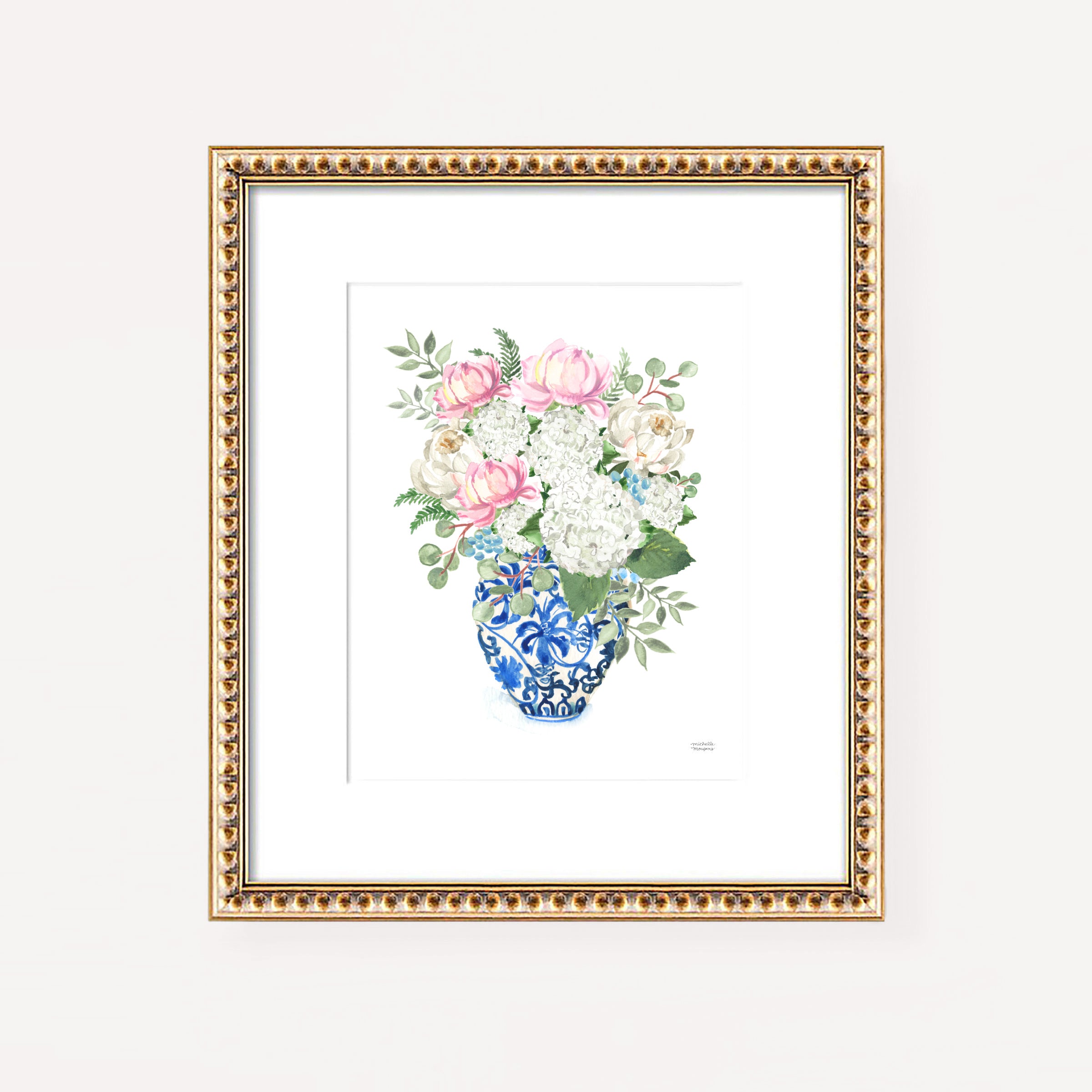 Chinoiserie Ginger Jar Bouquet No20 Watercolor Art Print