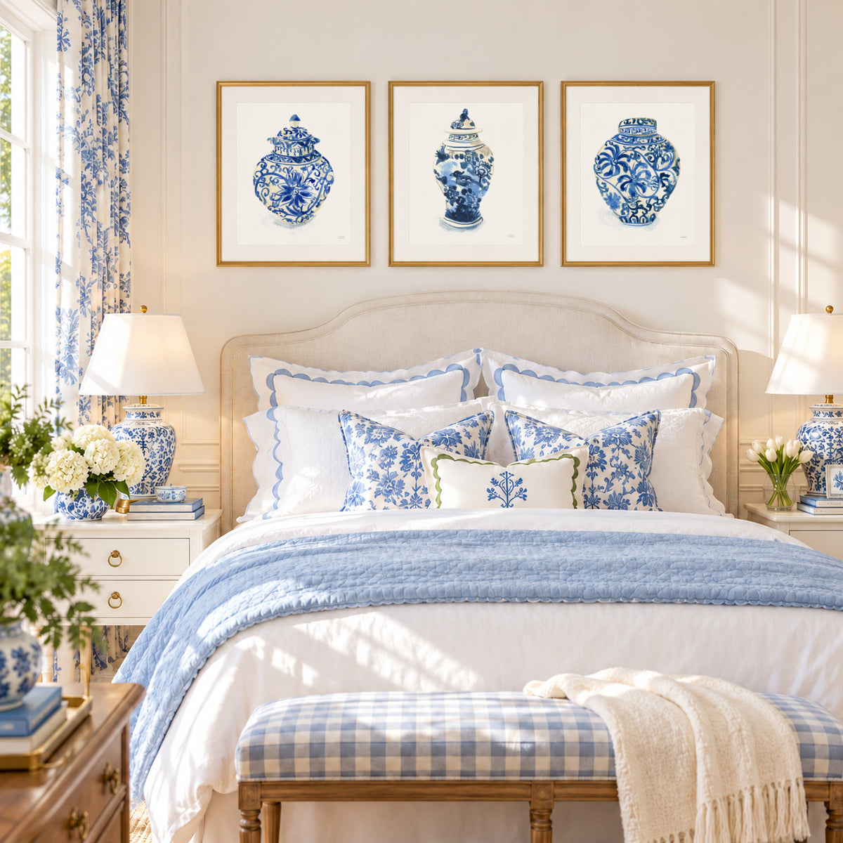 Ginger Jars Trio Watercolor Extra Large Wall Art Prints Set of 3 by Michelle Mospens