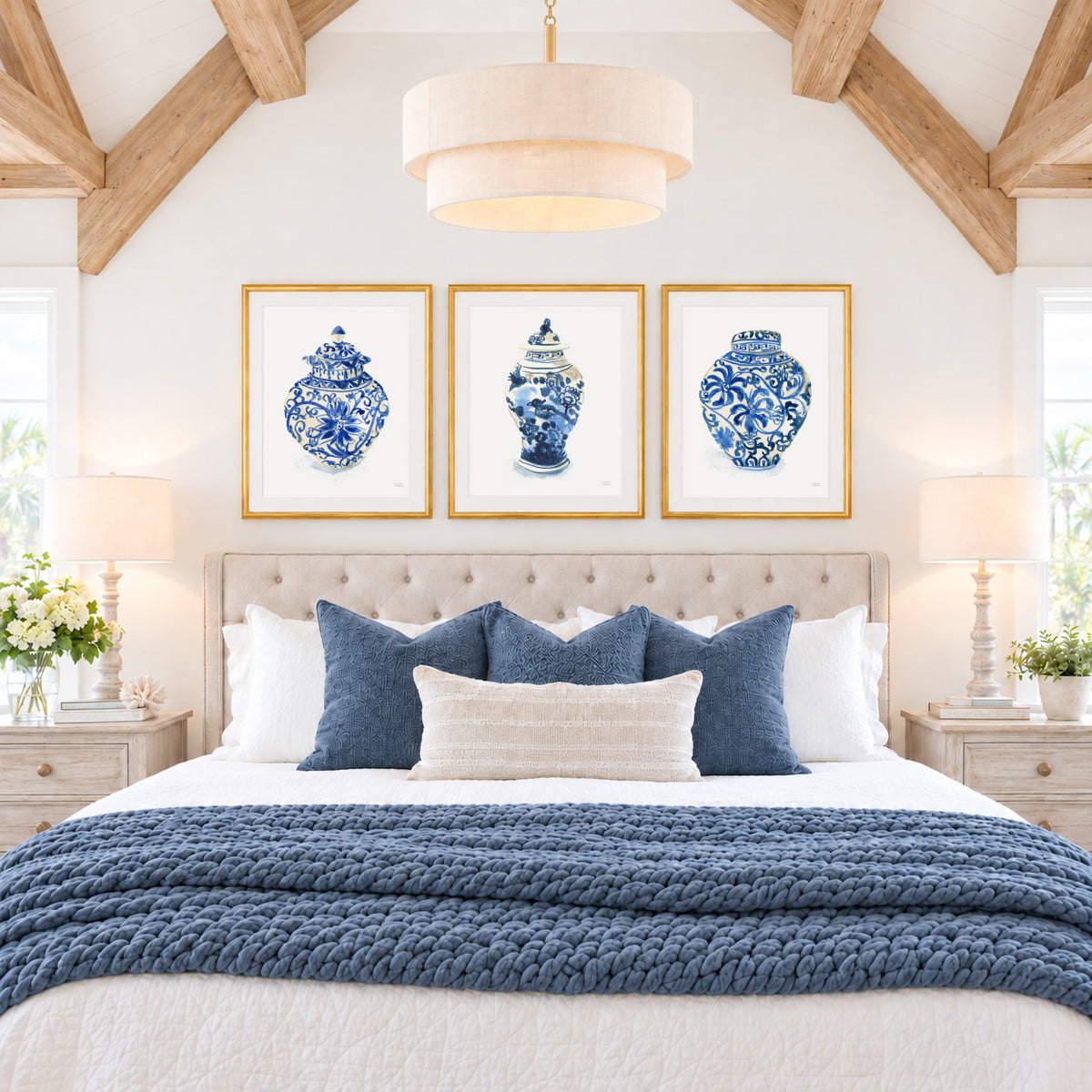 Ginger Jars Trio Watercolor Extra Large Wall Art Prints Set of 3 by Michelle Mospens