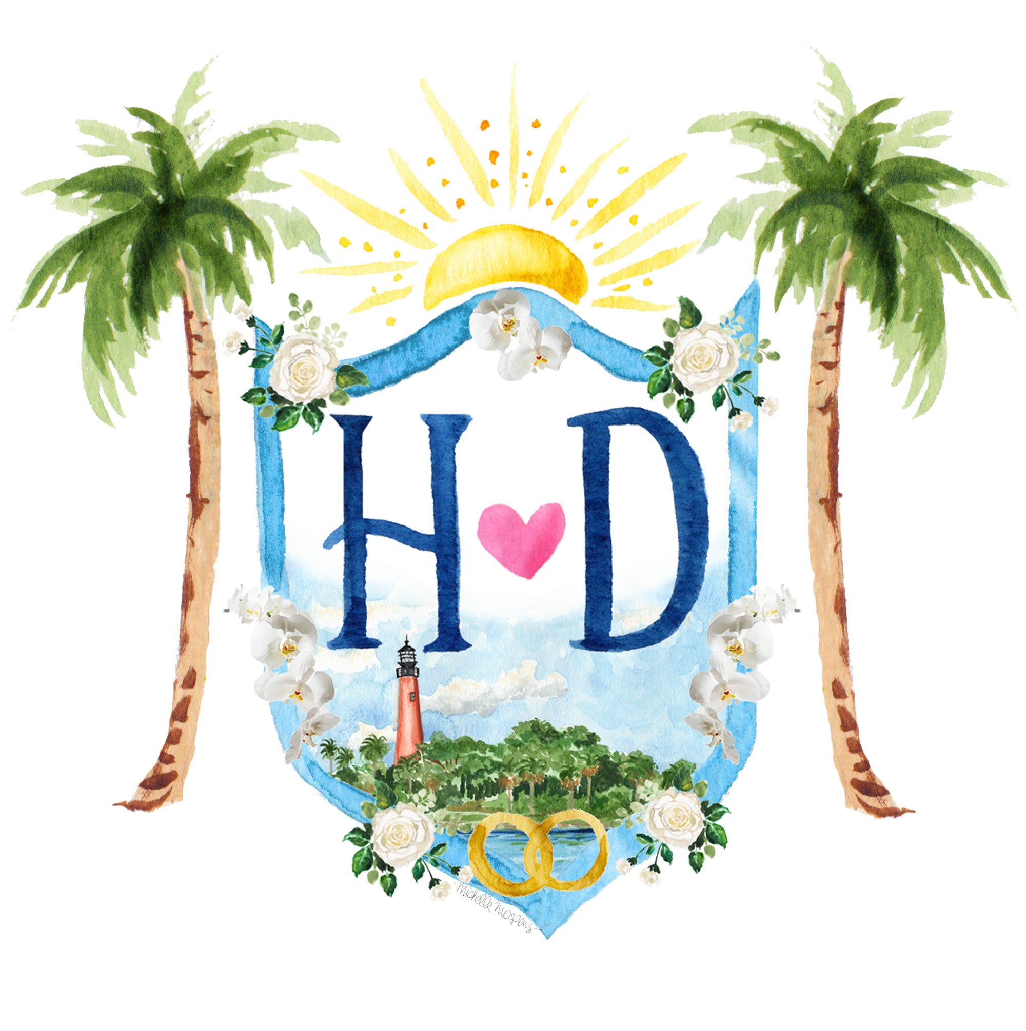 Custom Hand-painted Monogram Crest Illustration
