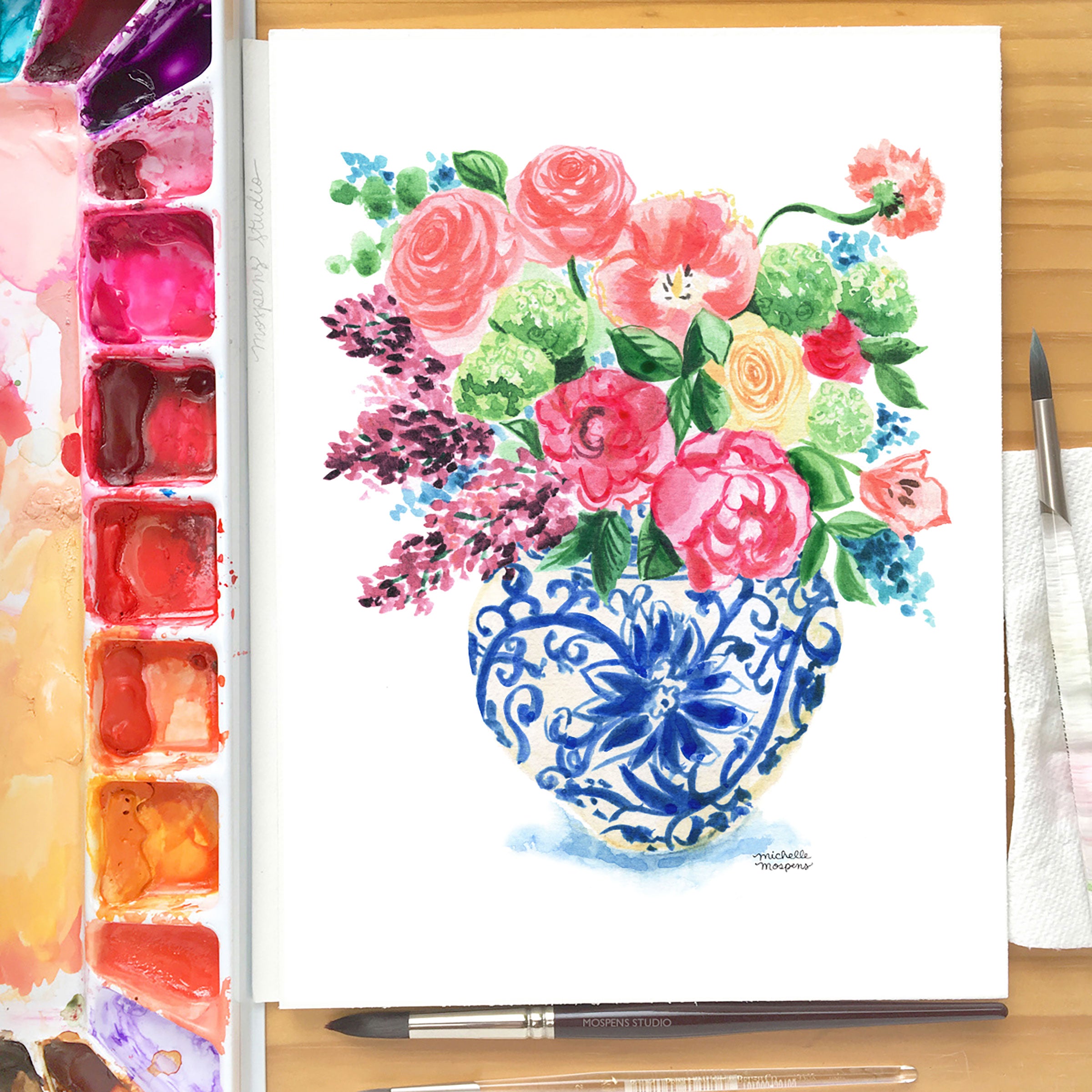 Ginger Jar Bouquets Trio Watercolor Prints Set of 3 Colorful Grandmillennial Floral Home Decor