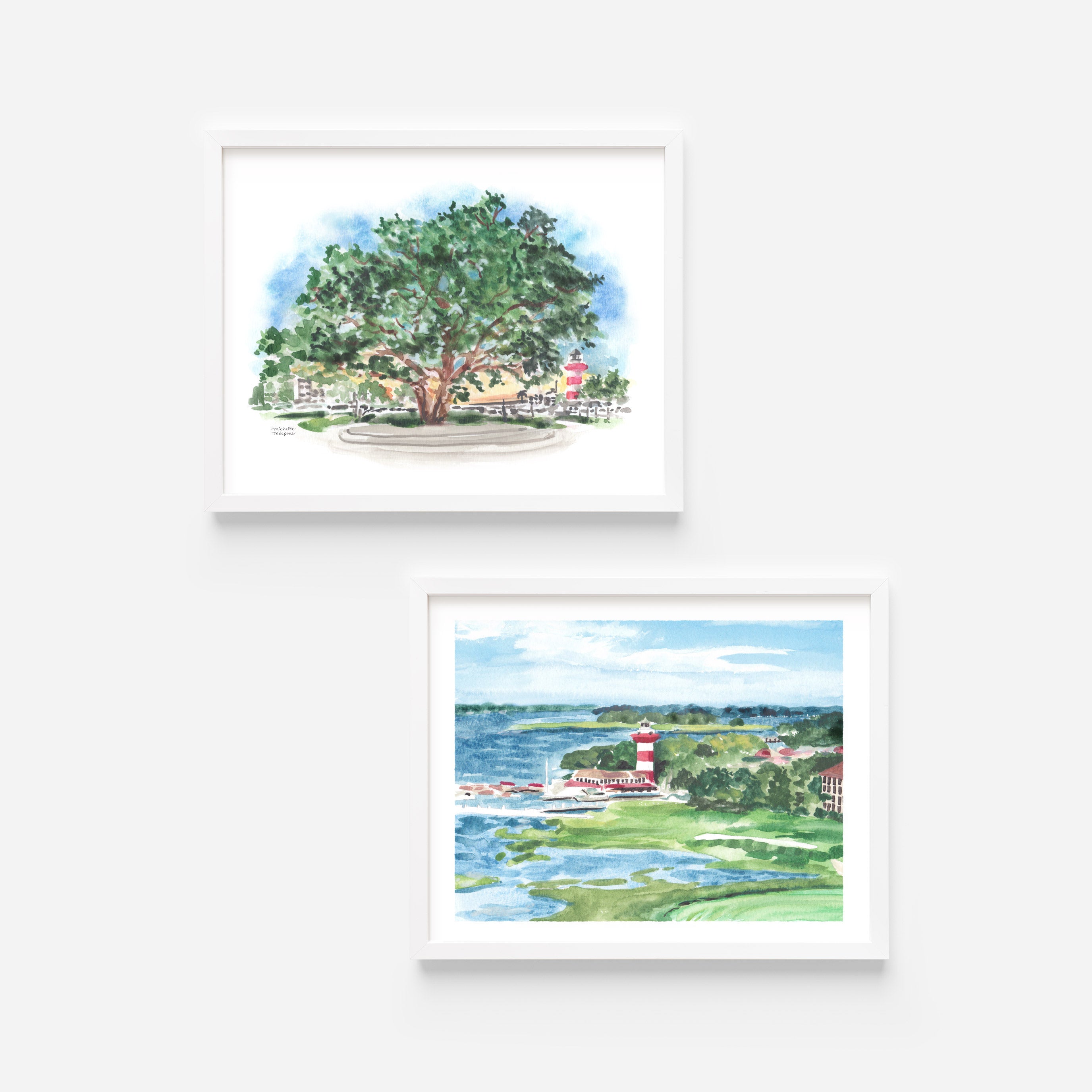 Hilton Head Wall Art Prints | Watercolor Hilton Head Island South Carolina Art Prints Set of 2