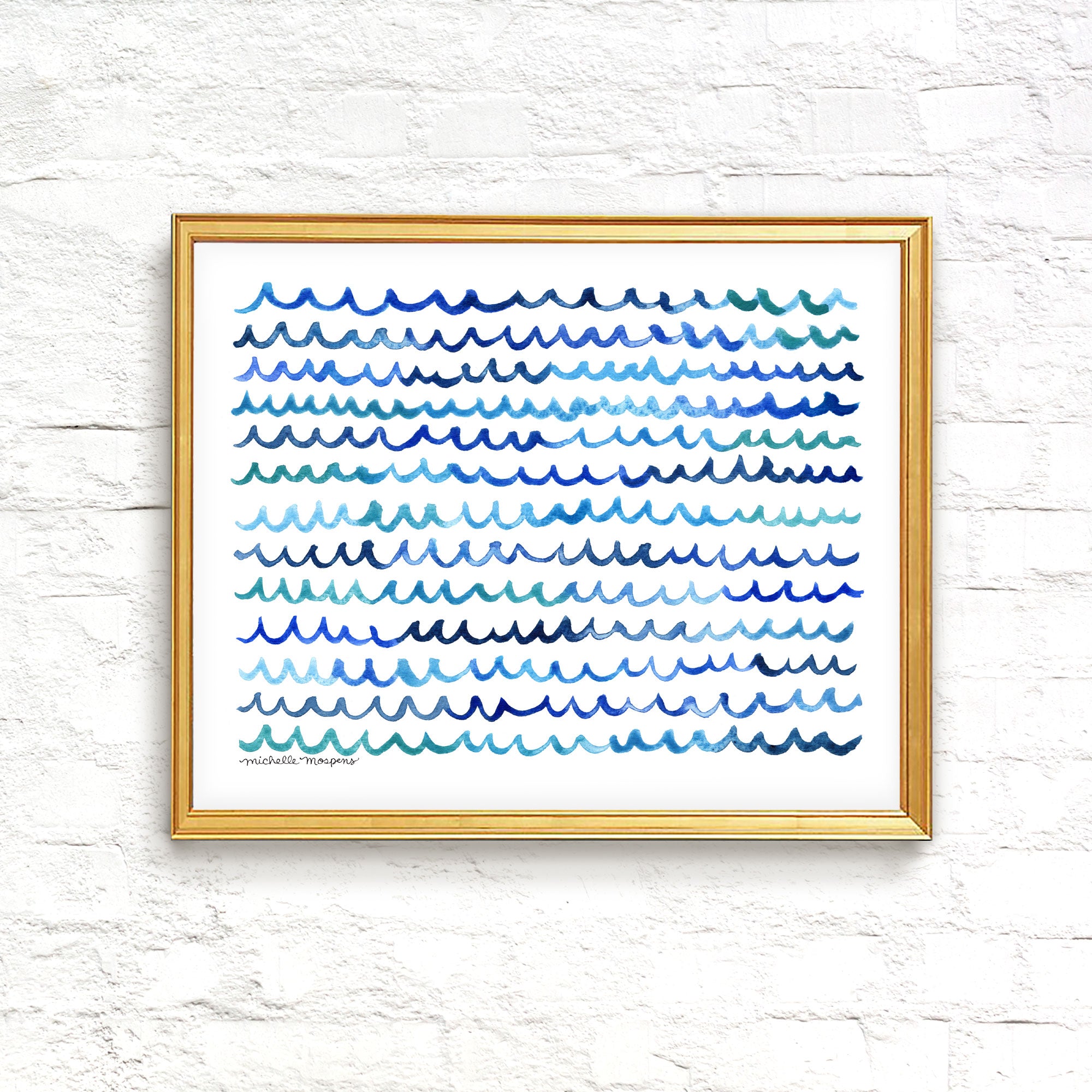 Watercolor Waves Coastal Wall Art Unframed Print