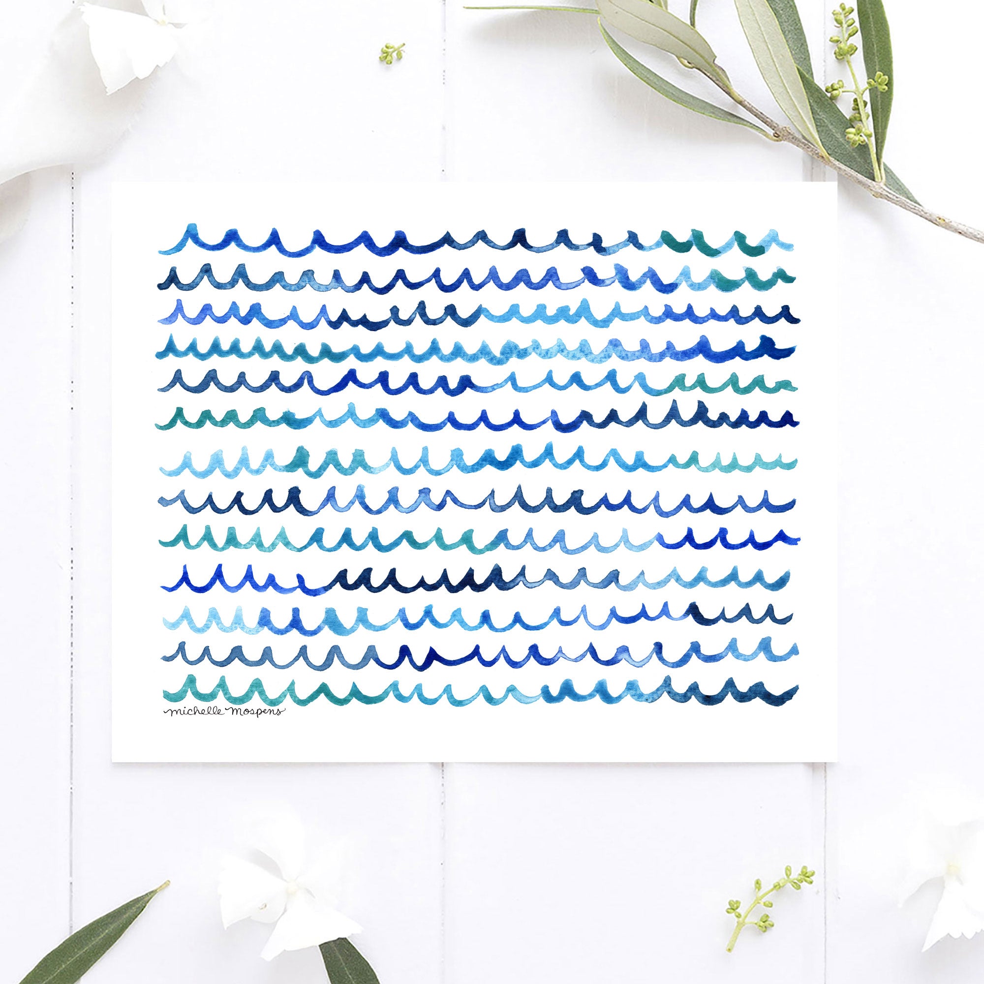 Watercolor Waves Coastal Wall Art Unframed Print