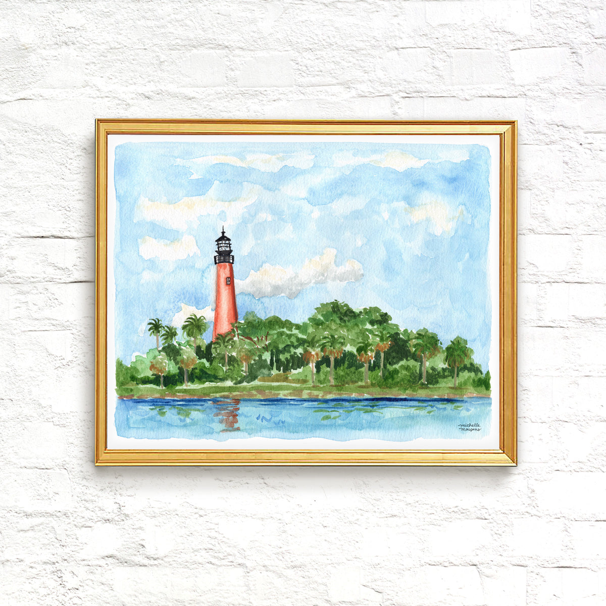 Jupiter Lighthouse Watercolor Wall Art Print, Florida Coastal Art | Michelle Mospens