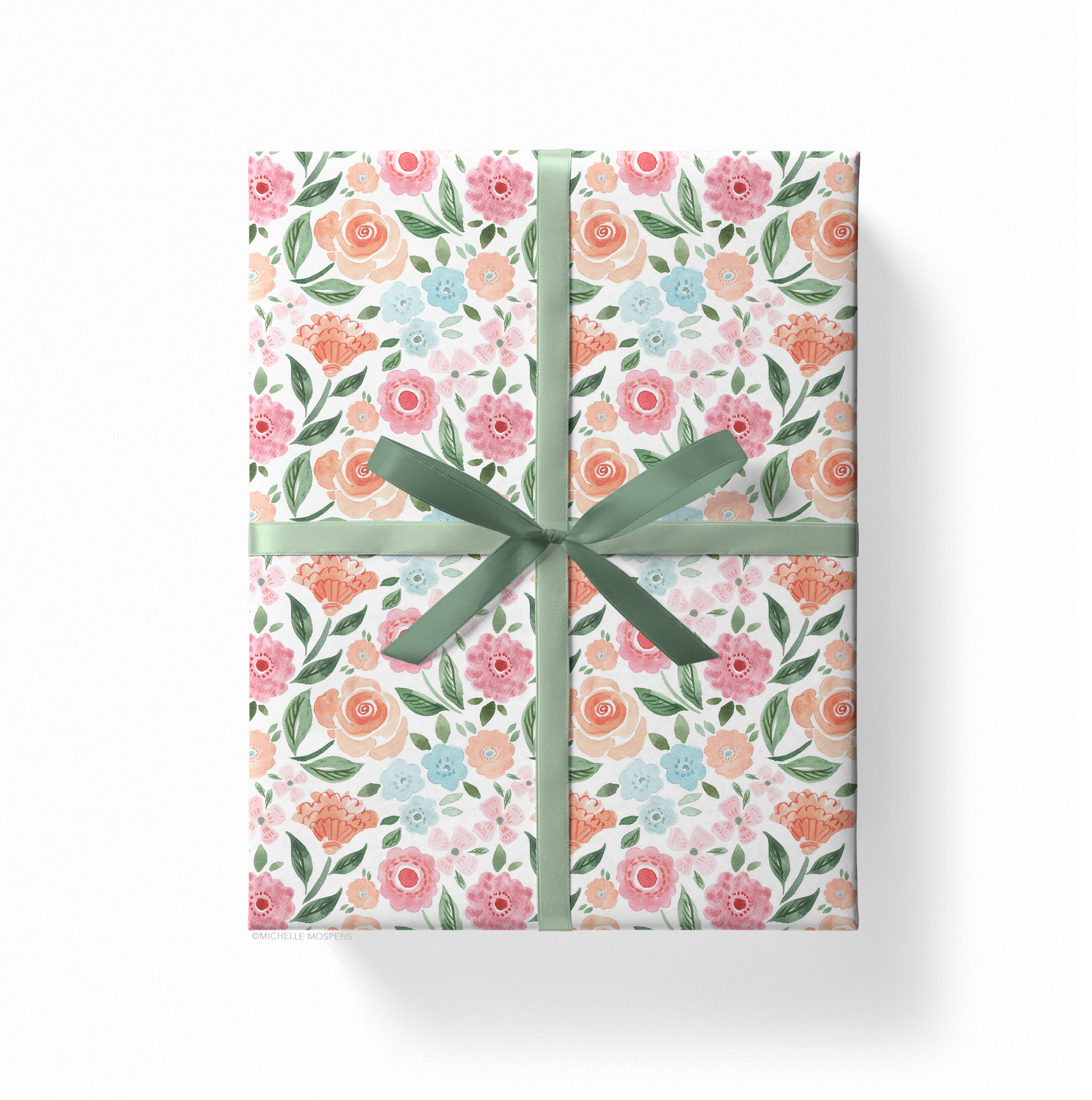 Wrapping Paper, Watercolor Tropical Flowers Wrapping Paper by Michelle  Mospens, Beach Wrapping Paper, Holiday, Christmas, Birthday Gift Wrap