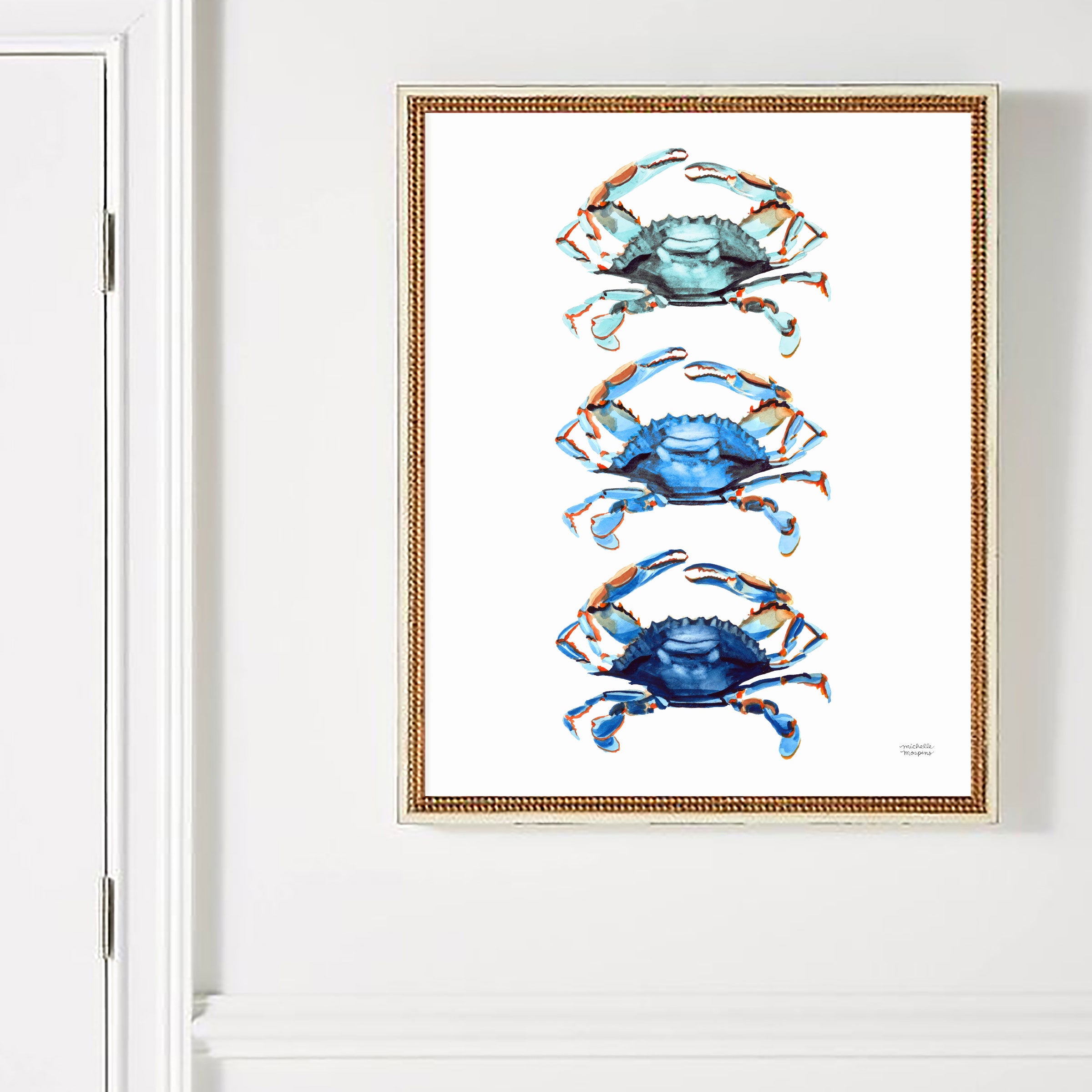 Watercolor Blue Crabs Extra Large Wall Art Print by Michelle Mospens, Unframed